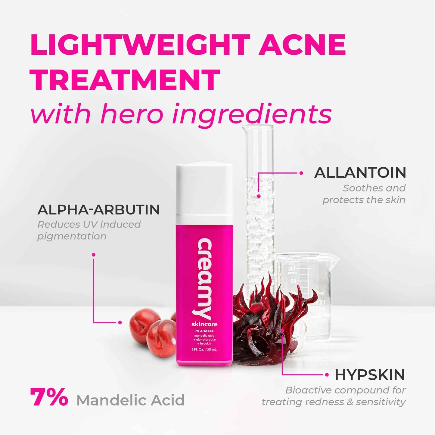 Creamy Skincare Mandelic Gel 7% – Exfoliating & Blemish Control Face Gel with Mandelic Acid, Alpha-Arbutin, Allantoin & Hypskin – Gentle Formula 1 fl oz/30mL