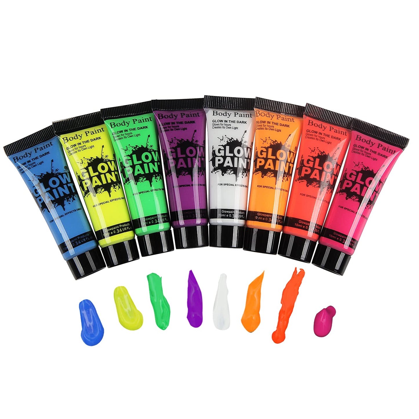 GARYOB Glow in Dark Face Body Paint UV Blacklight Neon Fluorescent, Washable Body Paint (8 colors x 10ml (0.34oz))