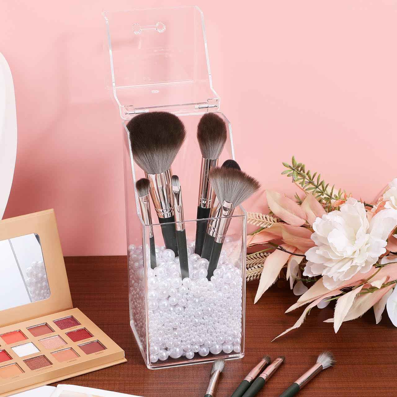 Zerodeko 2Pcs Acrylic Holder with Lid – Makeup Brush Clear DIY Cosmetic Organizer for Desktop, Storage Box for Makeup Brushes, Pens, Stationery, Nordic Style Desk Organizer