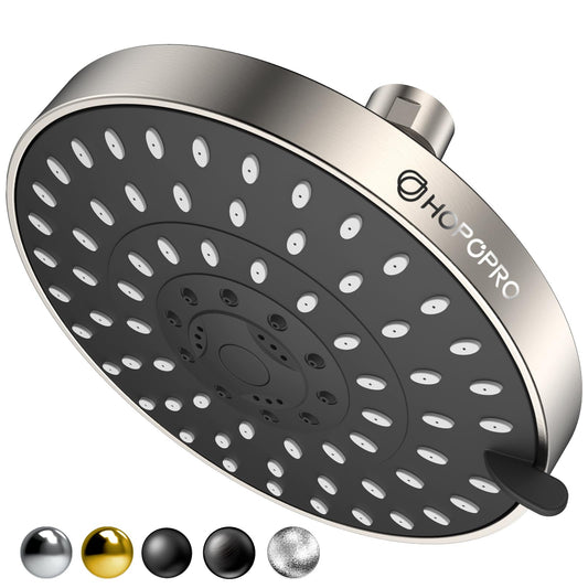 HOPOPRO 5-Mode High Pressure Shower Head - High Flow Fixed Showerheads Bathroom Rain Showerhead (6 Inch Brushed Nickel)