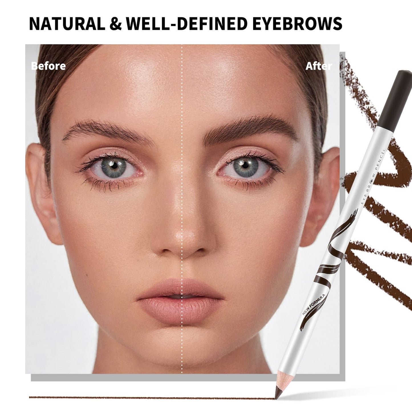 Boobeen 12 Packs Eyebrow Pencils with Soft Brush 2-in-1 Natural Waterproof Eyebrow Pen Long-lasting Brows Makeup, Dark Brown Eye Brow Pencil Set Eye Brow Liners