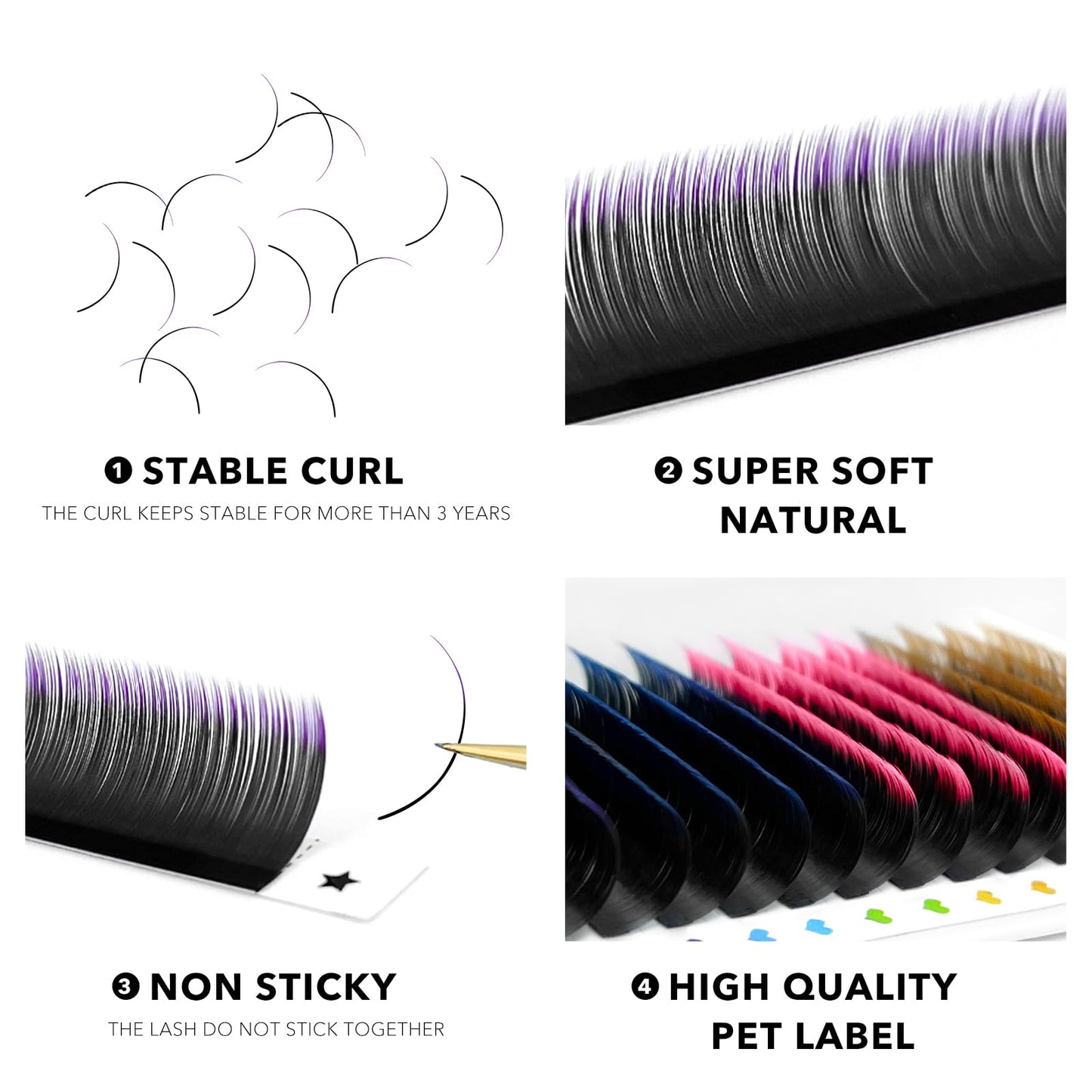 Colored Lash Extensions, 16 Rows Cashmere lash extensions, 0.07 D Curl Lash Extensions, 16mm Classic Lash Extensions, Single Lash Extensions for Professional(0.07-D-Black Ombre 16mm)