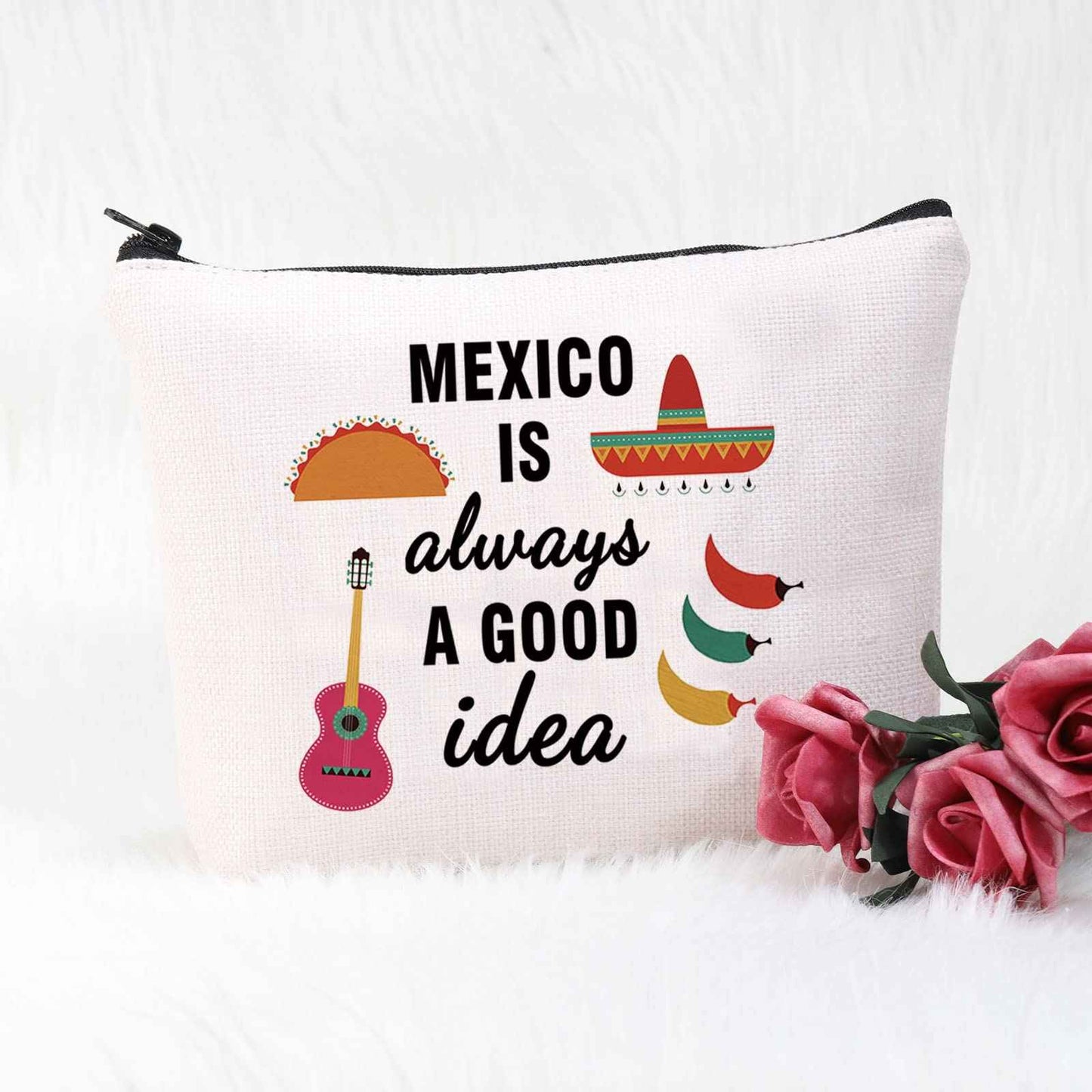 POFULL Mexico Bachelorette Party Gift Mexico Vacation Birthday Gift Mexico Is Always A Good Idea Zipper Makeup Bags Travel Toiletry Bag Accessories (Mexico Is Always A Good Idea bag)
