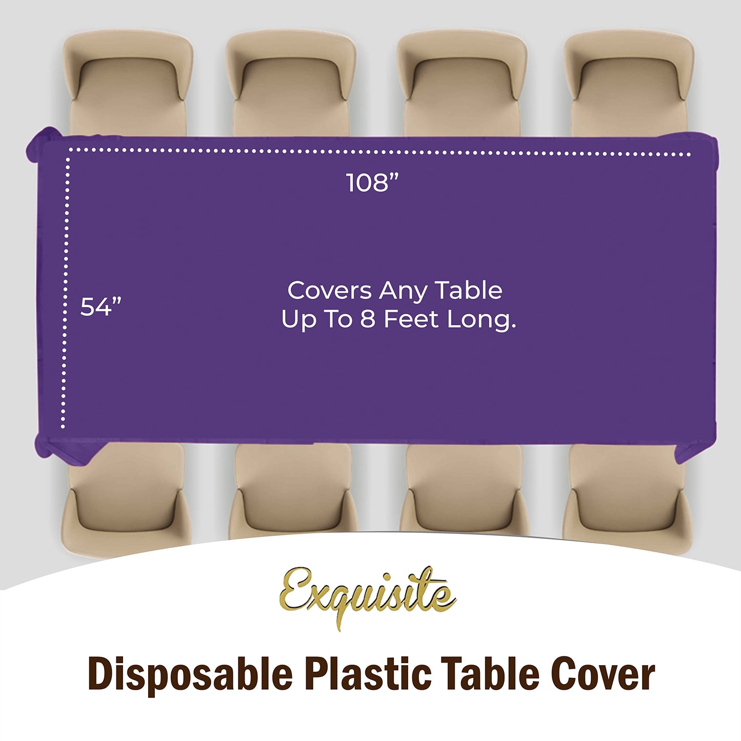 Exquisite 6-Pack Premium Plastic Tablecloth 54in. x 108in. Rectangle Plastic Table Cover - Purple