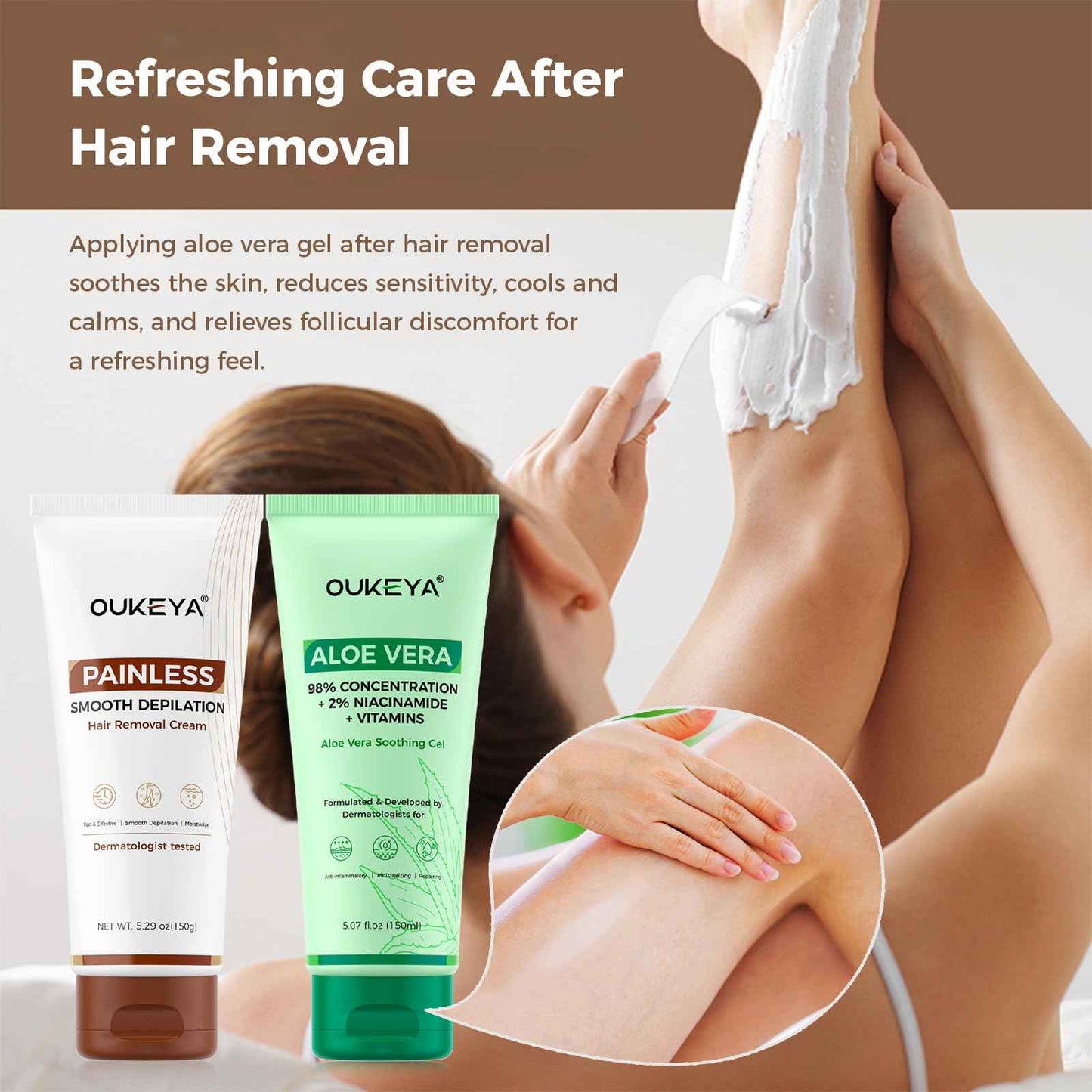 OUKEYA 2PACK, Hair Removal Cream for Women & Men Sensitive Skin, Natural Extracts Depilatory Cream for Bikini Line Legs Arms Underarms, Dermatologically Tested Painless Hair Remove Gel with Tool