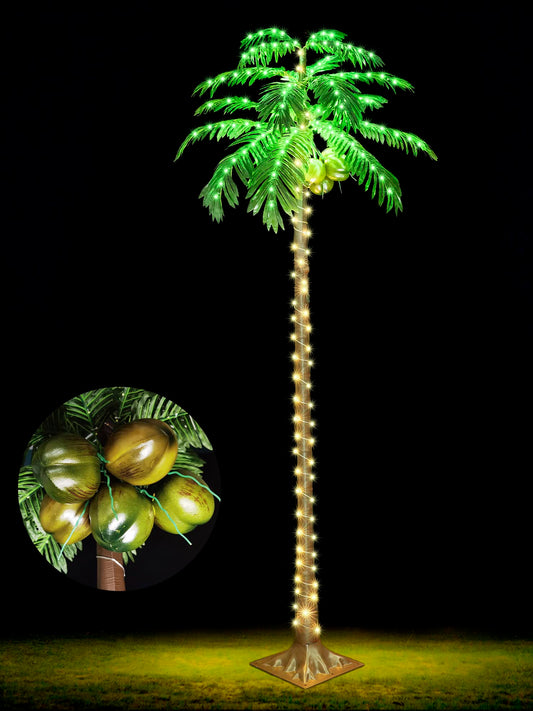 7 FT LED Lighted Palm Tree with Coconuts Outdoor Artificial Palm Tree Tropical Palm Tree Lights for Patio Pool Hawaiian Luau Jungle Party Tiki Bar Christmas Indoor Decoration