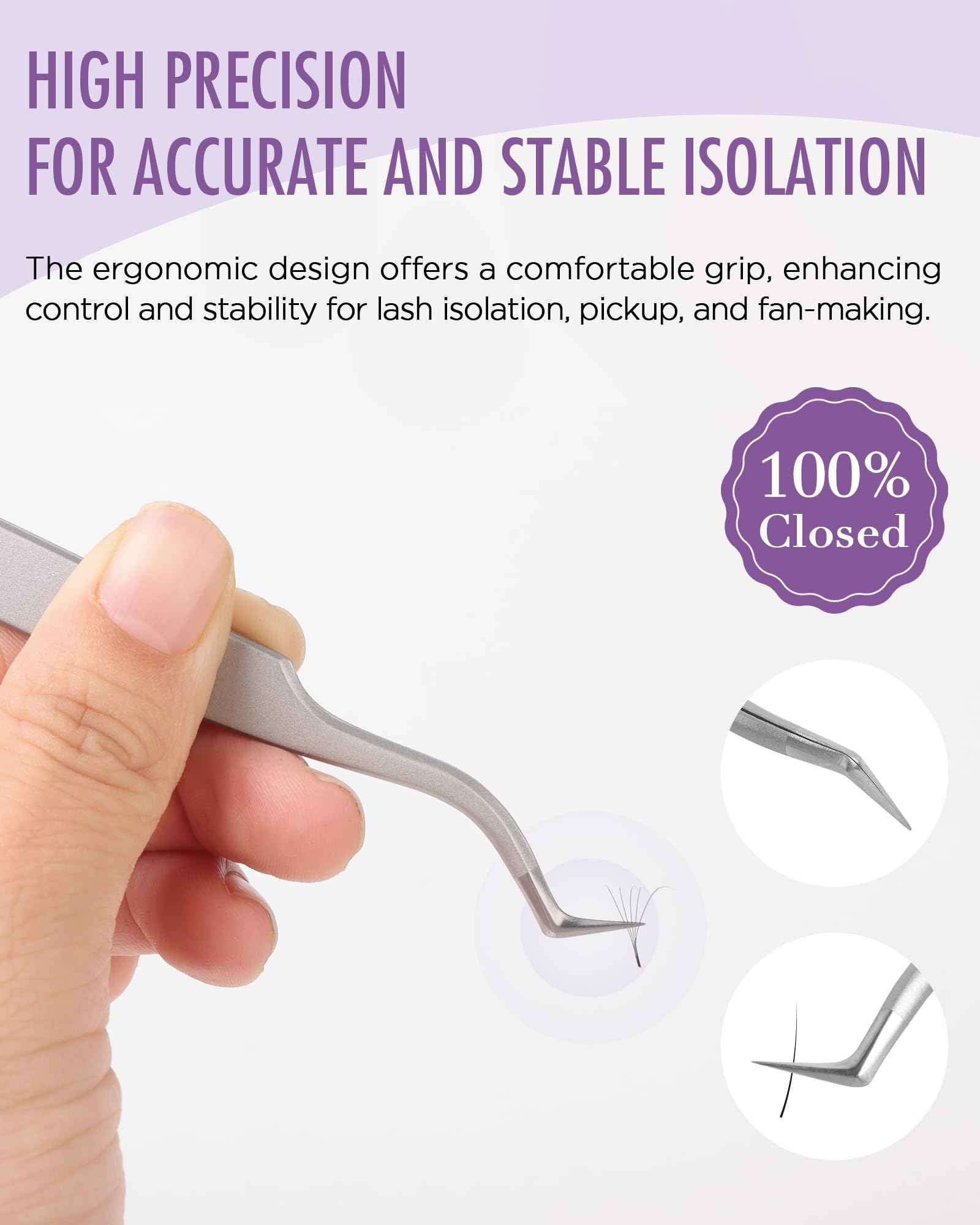 Beyelian Volume Lash Tweezers Lash Tweezers for Eyelash Extensions, Non-slip High Precision Effortless Tip for Mega Fans, Stainless Steel ZJ12