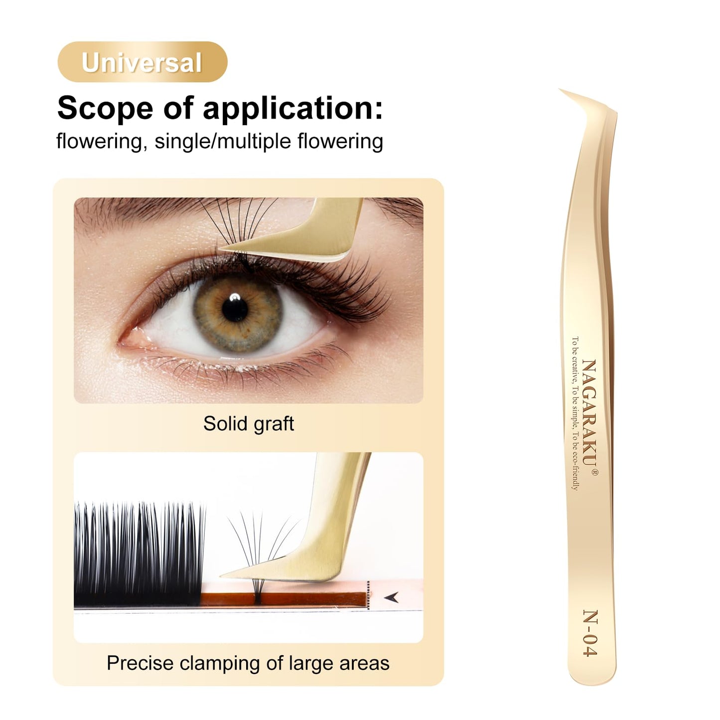 NAGARAKU Tweezers for Eyelash Extensions Gold Curved Angled Volume Cluster Eyelashes easy Fanning Premade Fans Tweezers Stainless Steel Precision Light （N-04）