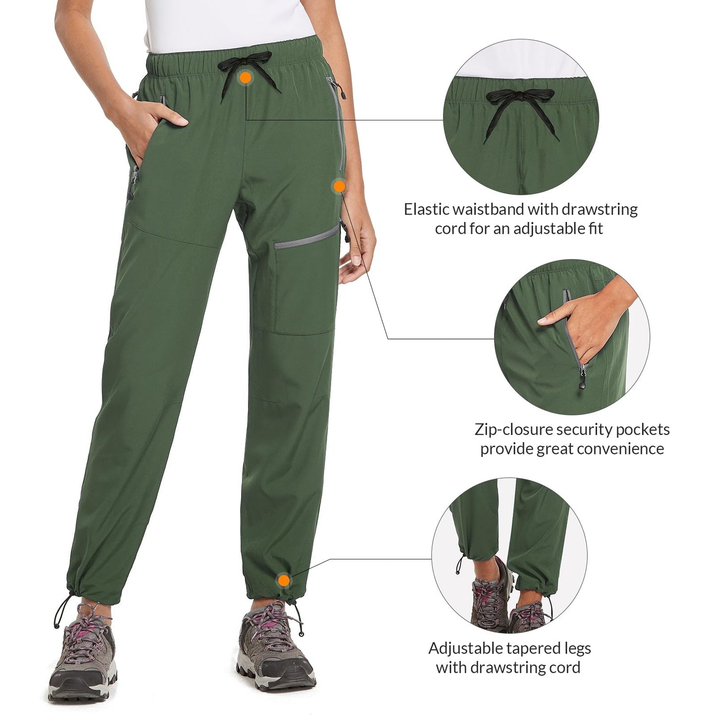 BALEAF Women's Hiking Pants Lightweight Quick Dry Water Resistant Cargo Pants 31'' Inseam for All Seasons Army Green Size XS