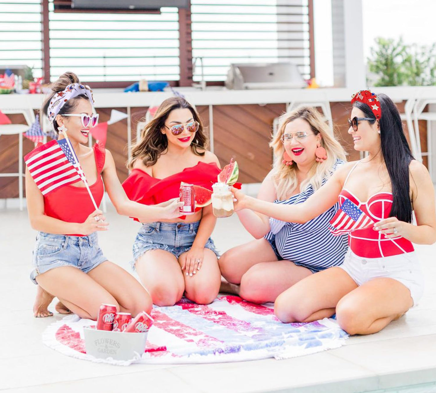 4 th of July Headband for Women American Flag Knottted Headband Star USA Charm Fourth of July Patriotic Headband Headpiece Red White and Blue Crystal Top Knot Wide Hairband Hair Accessories Gift (white patriotic headband)