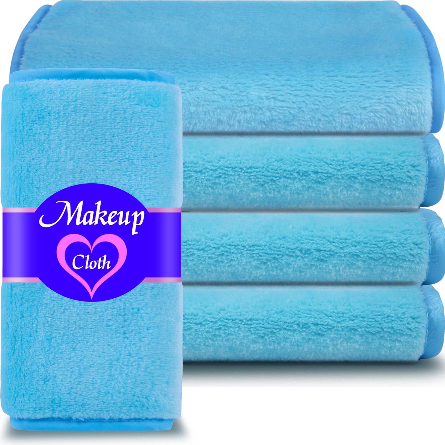 Makeup Remover Cloth (5 pack), Microfiber Makeup Remover Face Towels cleansing washcloths for Women Removing All Makeup With Just Water soft 15" x 7.5" - Blue