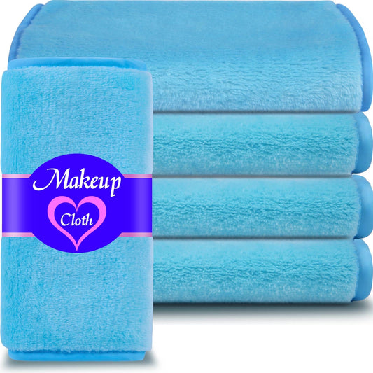 Makeup Remover Cloth (5 pack), Microfiber Makeup Remover Face Towels cleansing washcloths for Women Removing All Makeup With Just Water soft 15" x 7.5" - Blue