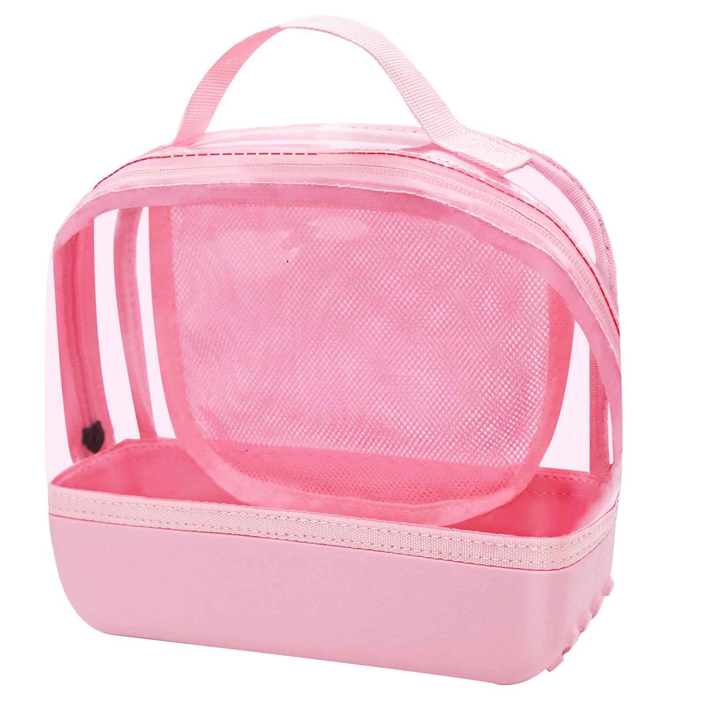 Chokoter Clear Small Makeup Bag, Makeup Pouch Toiletry Bags for Traveling Women, Cosmetic Bag with Waterproof Anti-slip EVA Bottom (Pink)