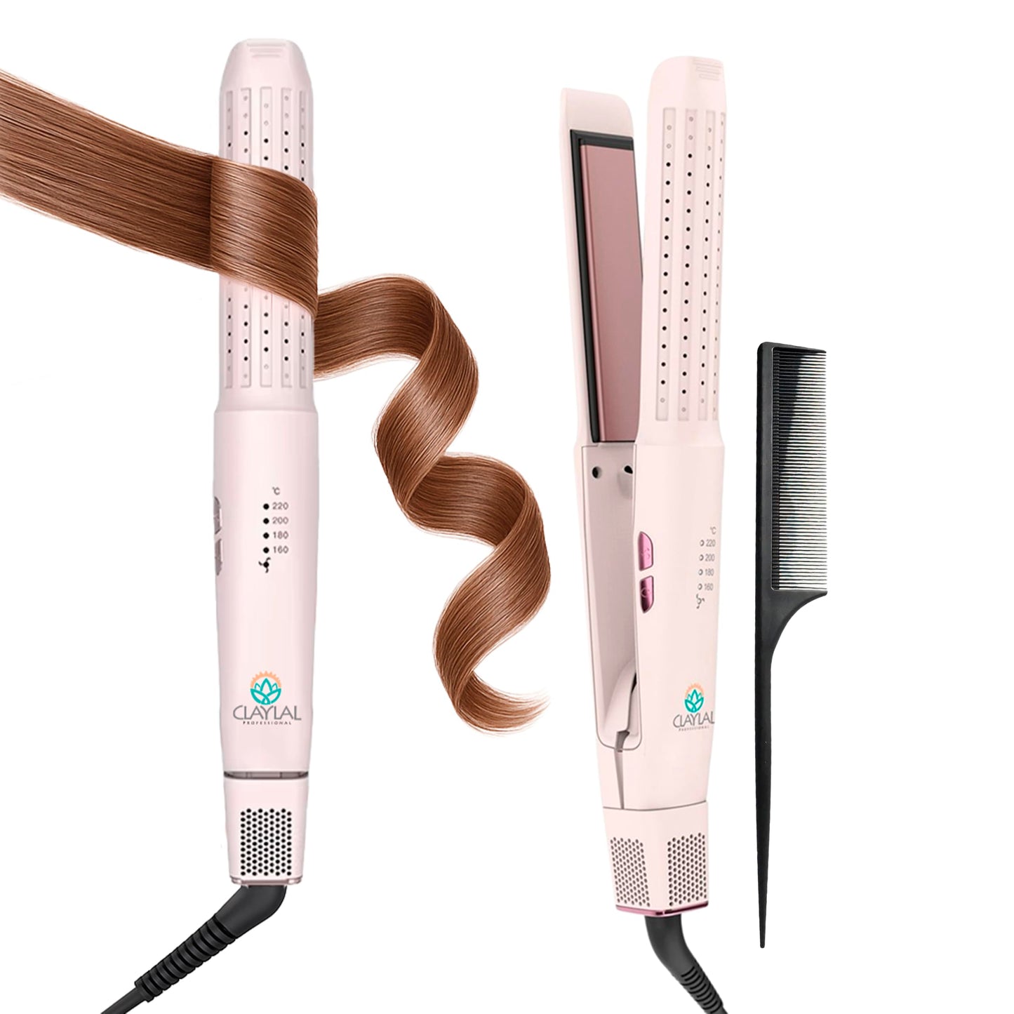 Hair Straightener and Curler 2 in 1 – Claylal Professional Flat Iron Styler with Negative Ions, 430°F Heat, 360° Airflow | Straighten & Curl Hair