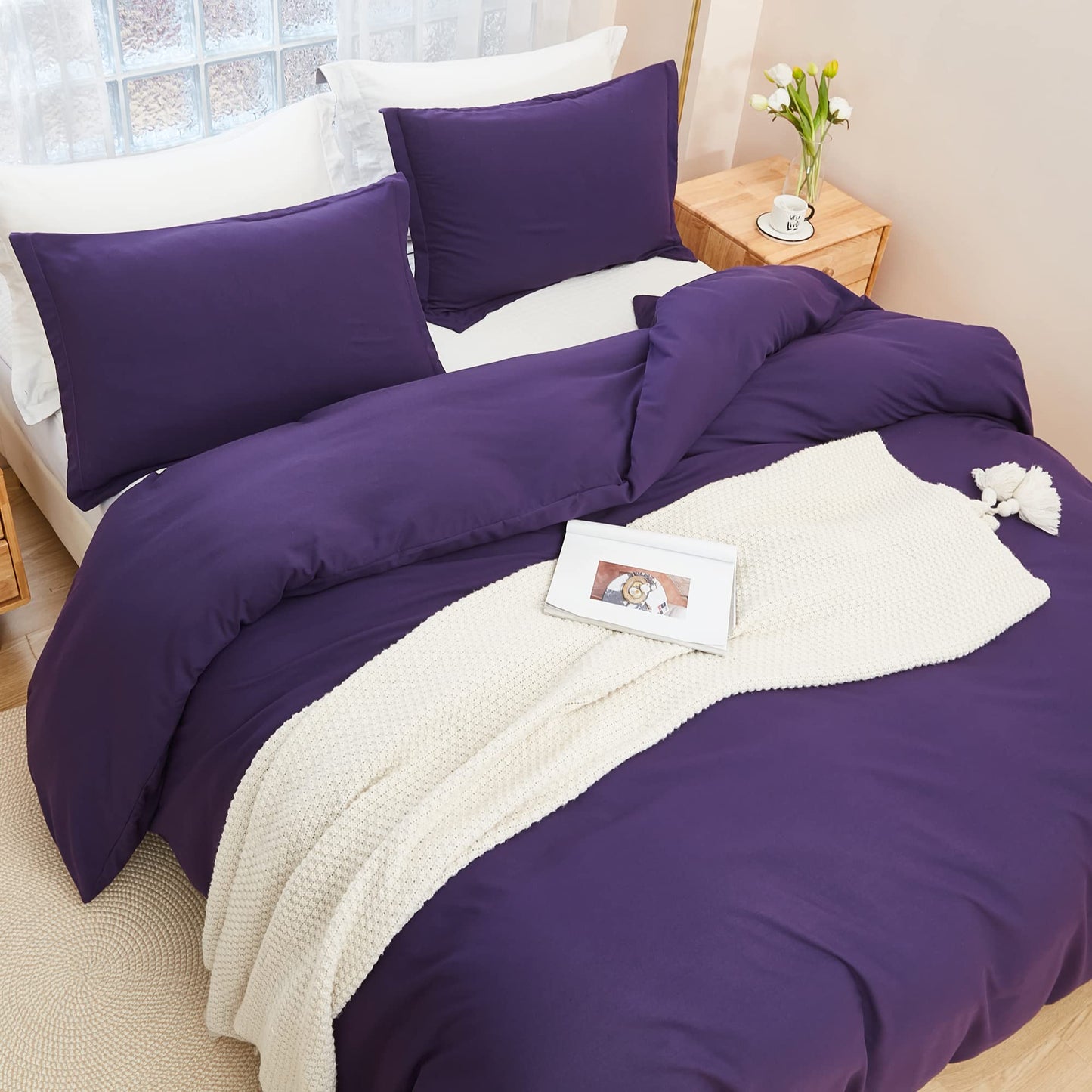 Litanika Purple Comforter Set Twin/Twin XL Size, 2 Pieces Lightweight Solid Bedding Comforter Set, All Season Fluffy Bed Set (66x90In Comforter & 1 Pillowcase)