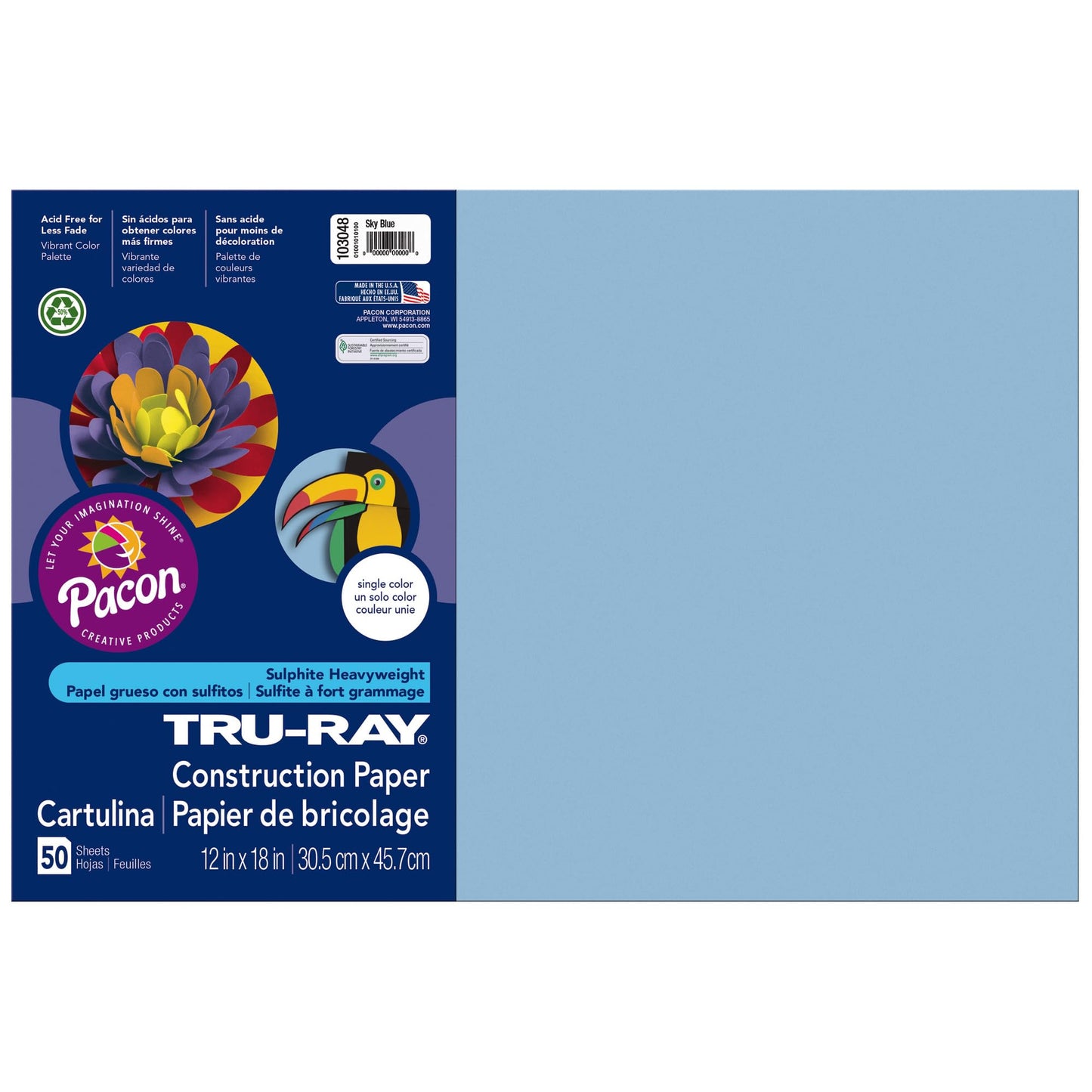 Tru-Ray® Construction Paper, 50% Recycled, 12" x 18", Sky Blue, Pack Of 50