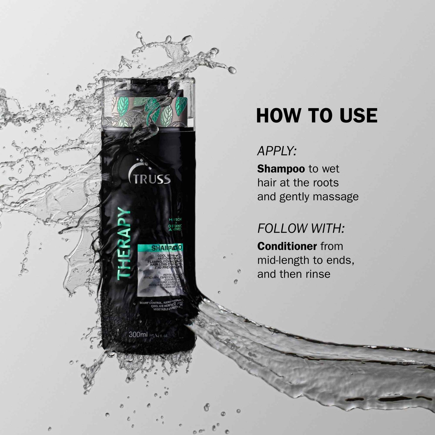 TRUSS Therapy Anti Dandruff Shampoo for Women & Men - Hair Shampoo & Itchy Scalp Treatment Infused with Menthol - Gentle Hair Care for Excess Oiliness & Flaking - pH Balanced & Paraben-Free (10.14 oz)