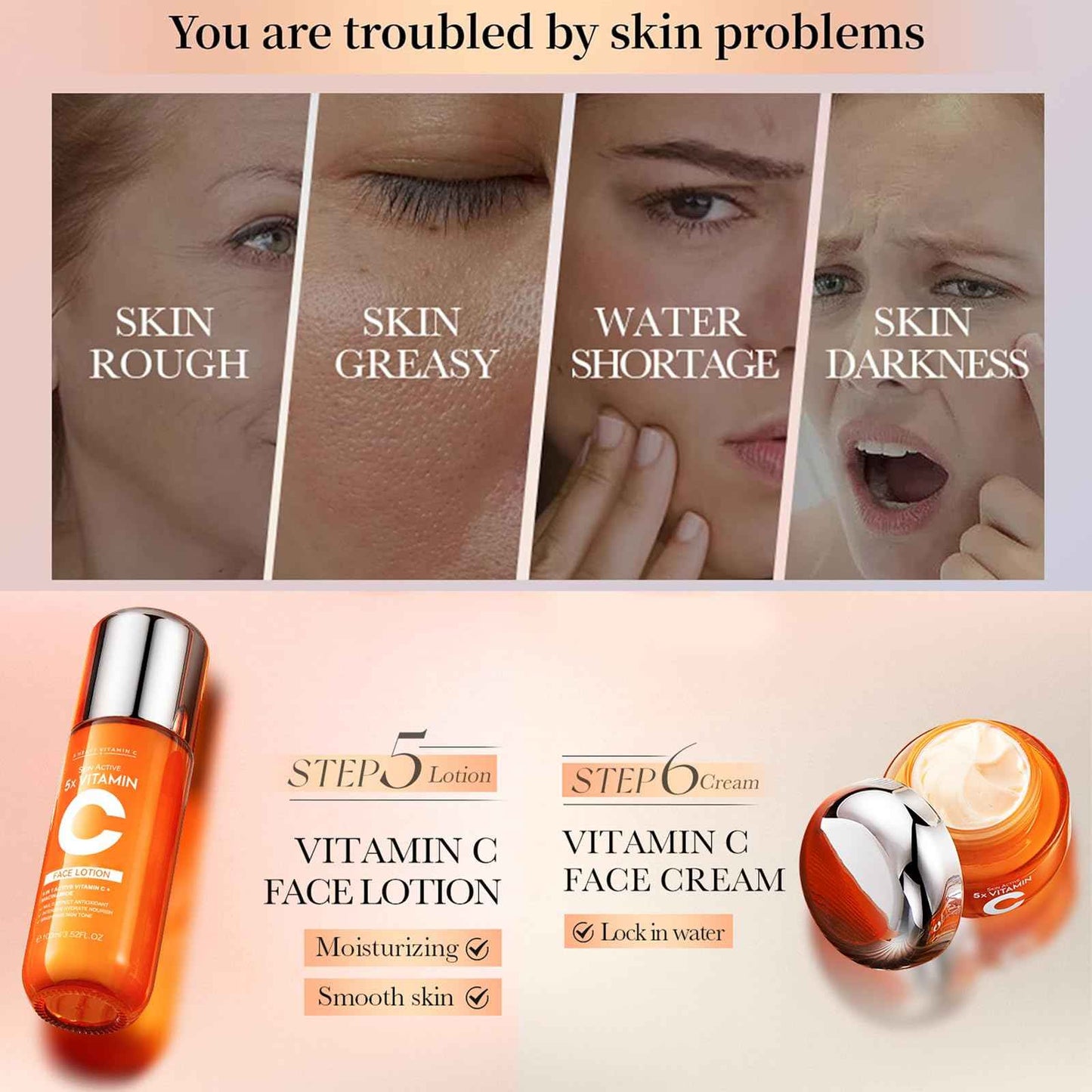 6 Piece Hydrating Skincare Gift Set for Women, Vitamin C Face Care Kit Includes Cleanser, Toner,Serum,Eye Cream,Moisturizer & Body Lotion for Teen Girls Daughter Mother's Day Christmas Birthday Gifts