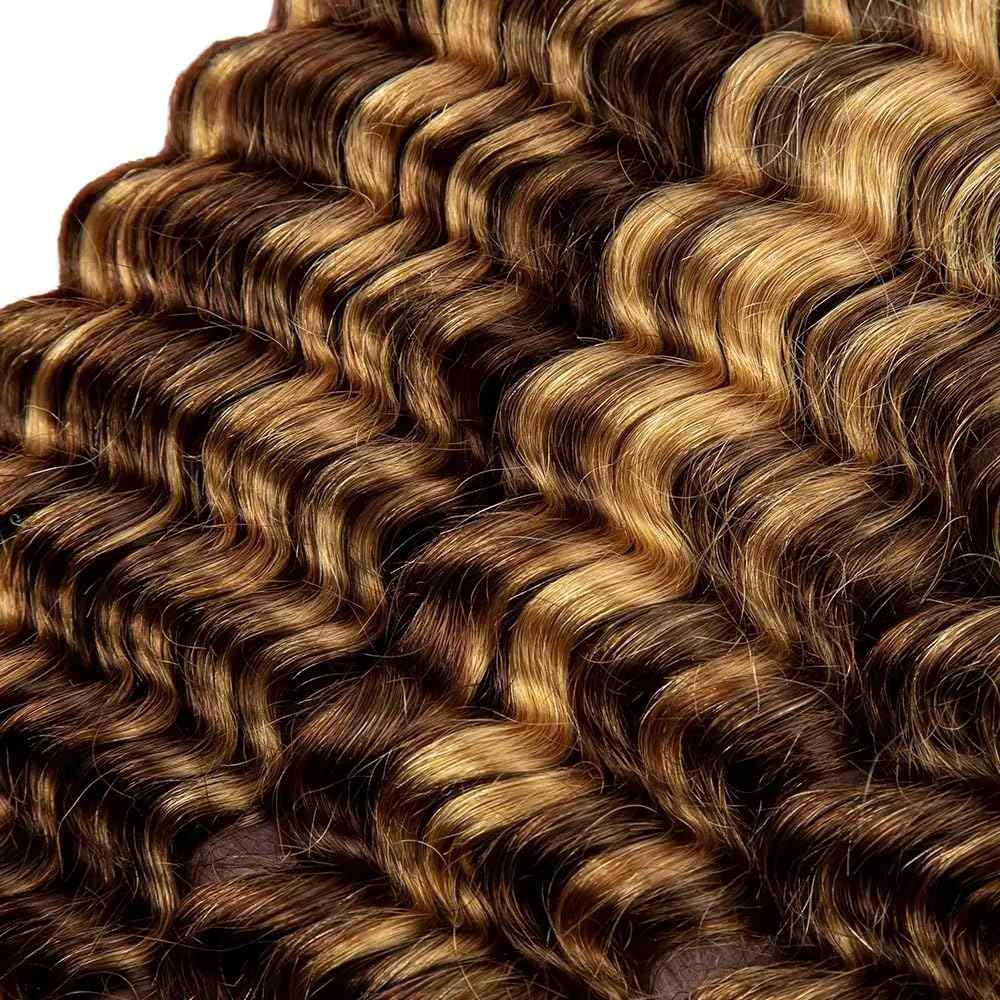 MYMYDA Human Braiding Hair for Boho Braids 14 Inch Curly Deep Wave Bulk 2 Bundles 100g 100% Unprocessed Virgin Hair Knotless Bohemian Braids Extensions Highlight Honey Blonde Color