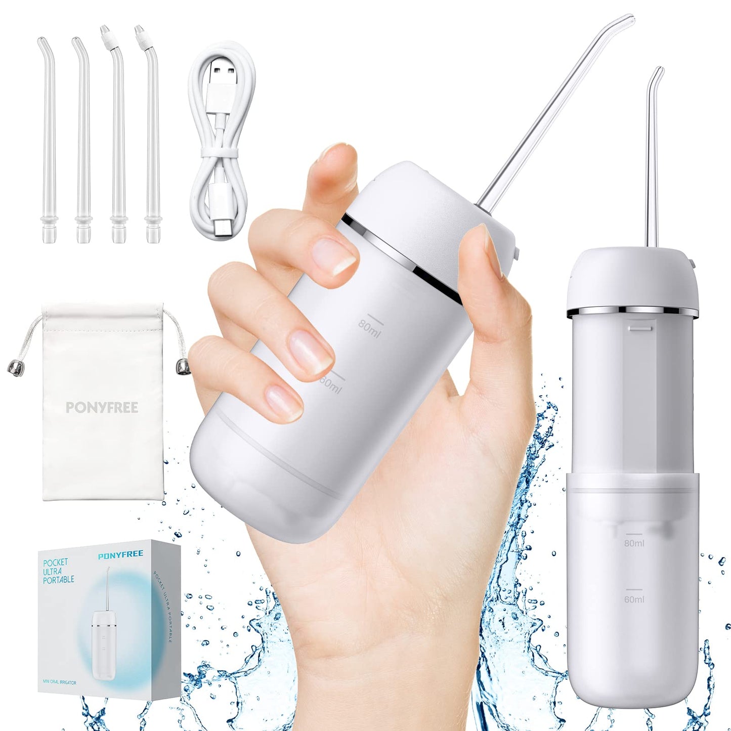 Water Flosser Cordless for Teeth, PONYFREE Mini Portable Oral Irrigator with 9 Pressure Modes, Teeth Cleaner Pick, Unique Pressure Stabilization Technology, IPX7 Waterproof for Home Travel