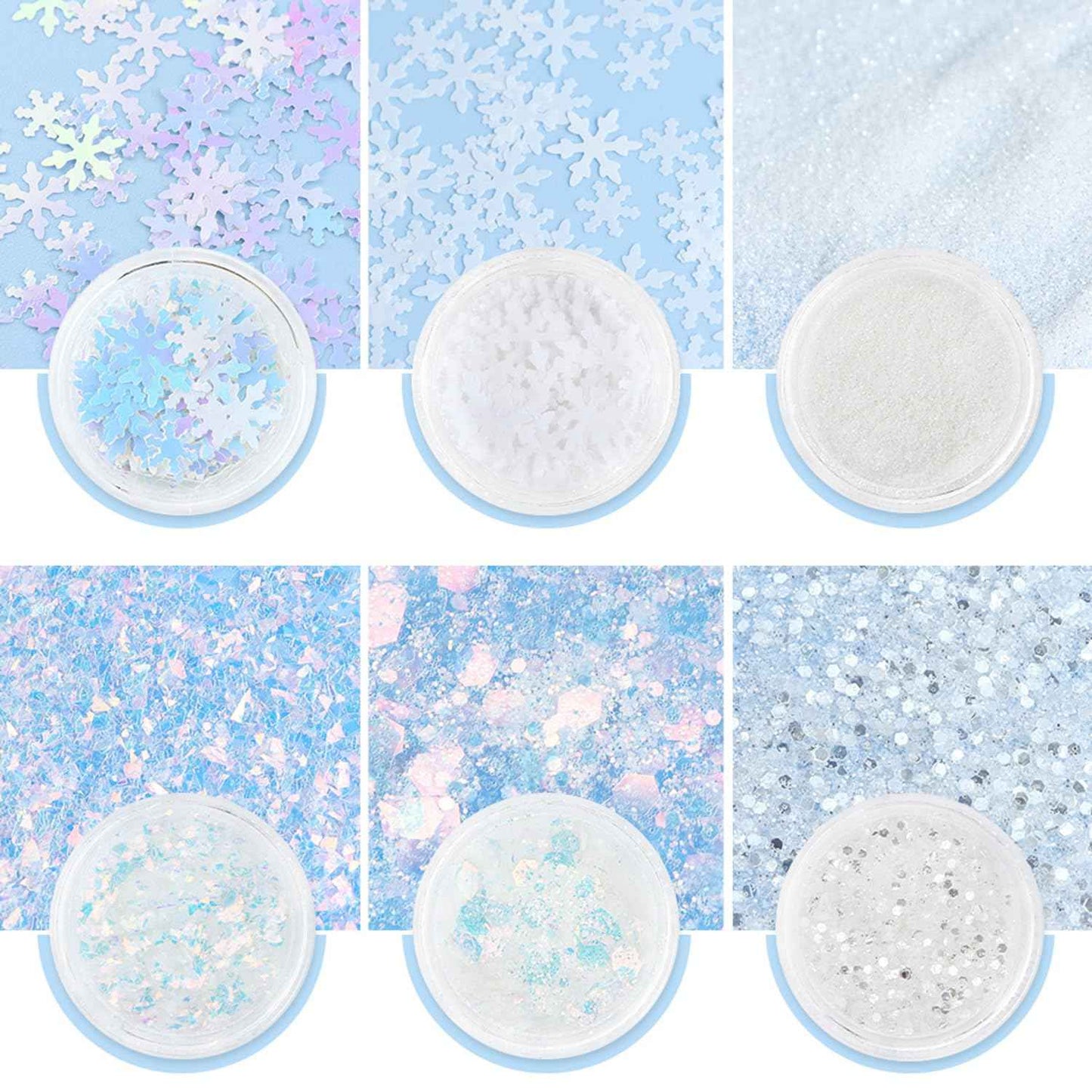 Totelux White Nail Glitter Powder Snowflakes Nail Sequins 6 Jars Winter Snowflakes Nail Art Flakes Powder Kit for Acrylic Christmas Nails Decorations DIY Crafts