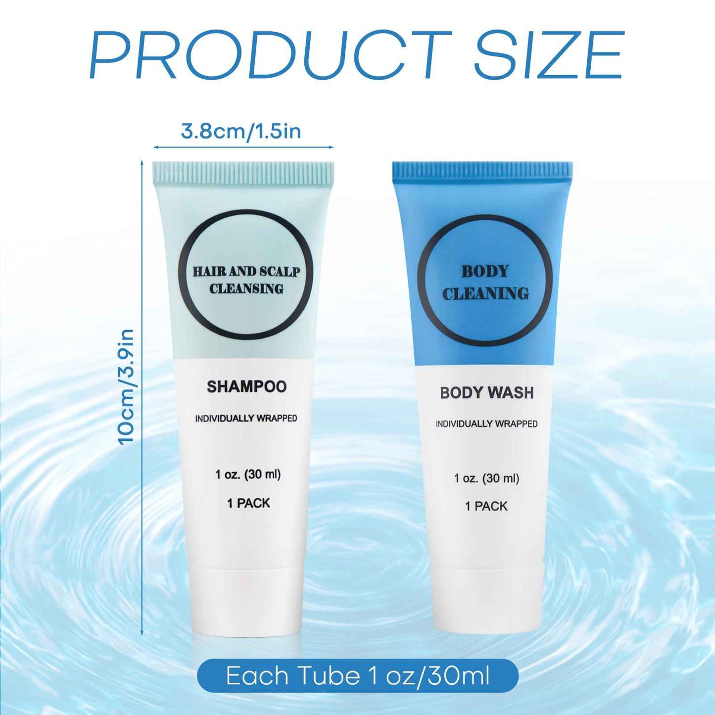 RSQAZQ Travel Size Shampoo and Body Wash Bulk, Individually Wrapped Hotel Mini Shower Gel and Small Men Women Cleansing Toiletries Amenities for Hotel/Vacation/Homeless 1 oz (3.7inch, Count, 60)