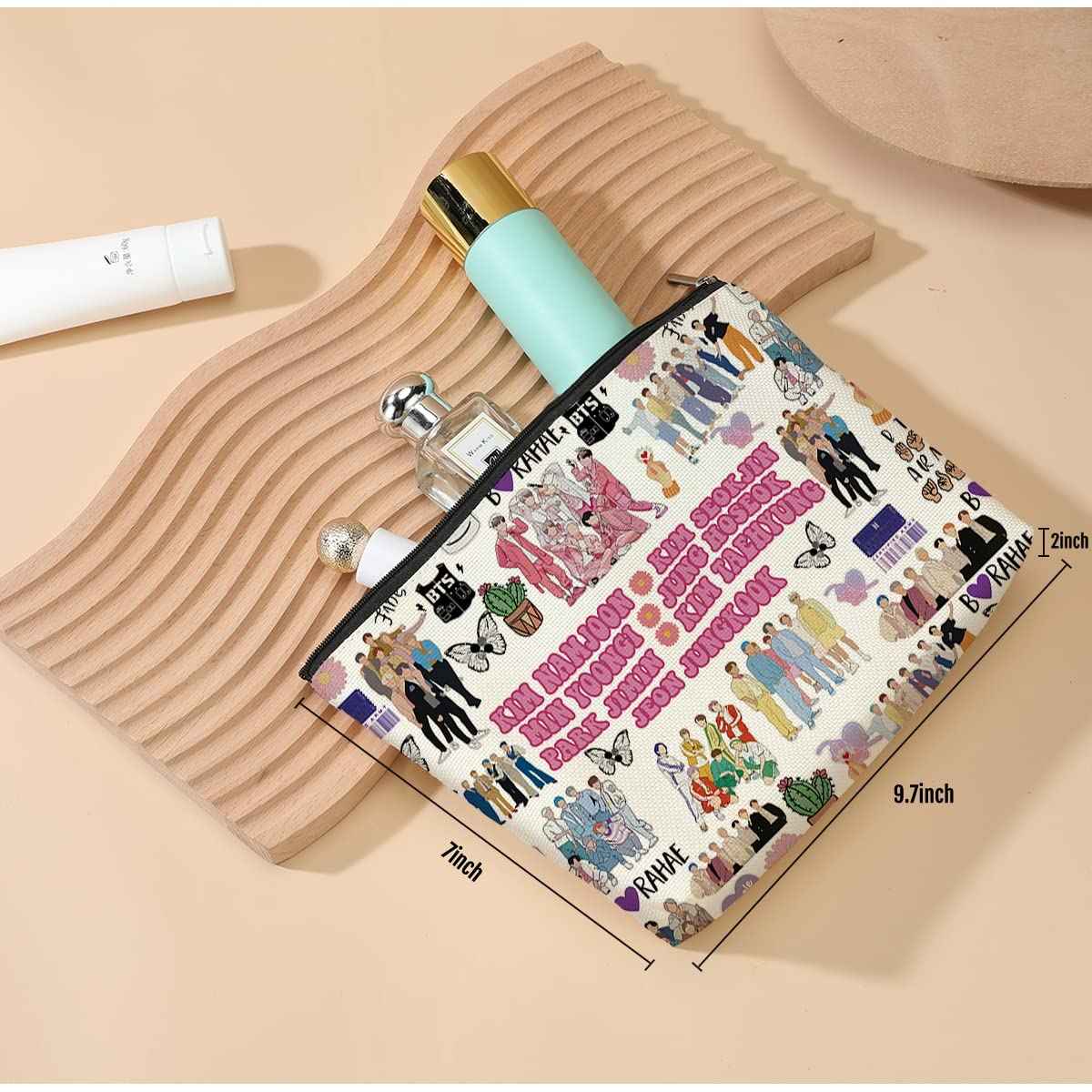 Funny K Pop Character Korean Group Army Cosmetic Bag Singer Inspired Song Idea Gift Army Members Fans Gift Music Lover Merch Makeup Bag Friendship Gifts for Women Friends Mom Aunt Birthday Christmas