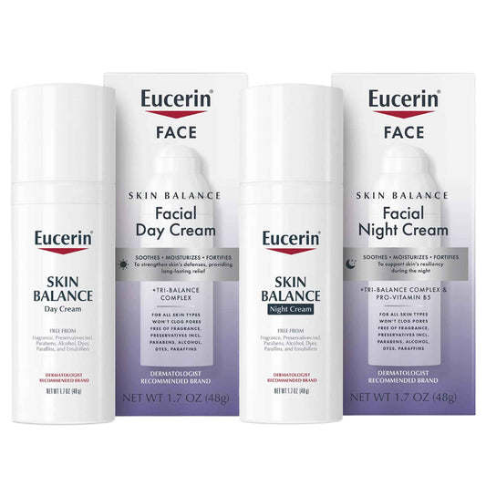 Eucerin Skin Balance Skin Care Set, Fragrance Free, Sensitive Skin Face Moisturizer with Tri-Balance Complex, Facial Day Cream, 1.7 Oz Bottle + Facial Night Cream with Provitamin B5, 1.7 Oz Bottle