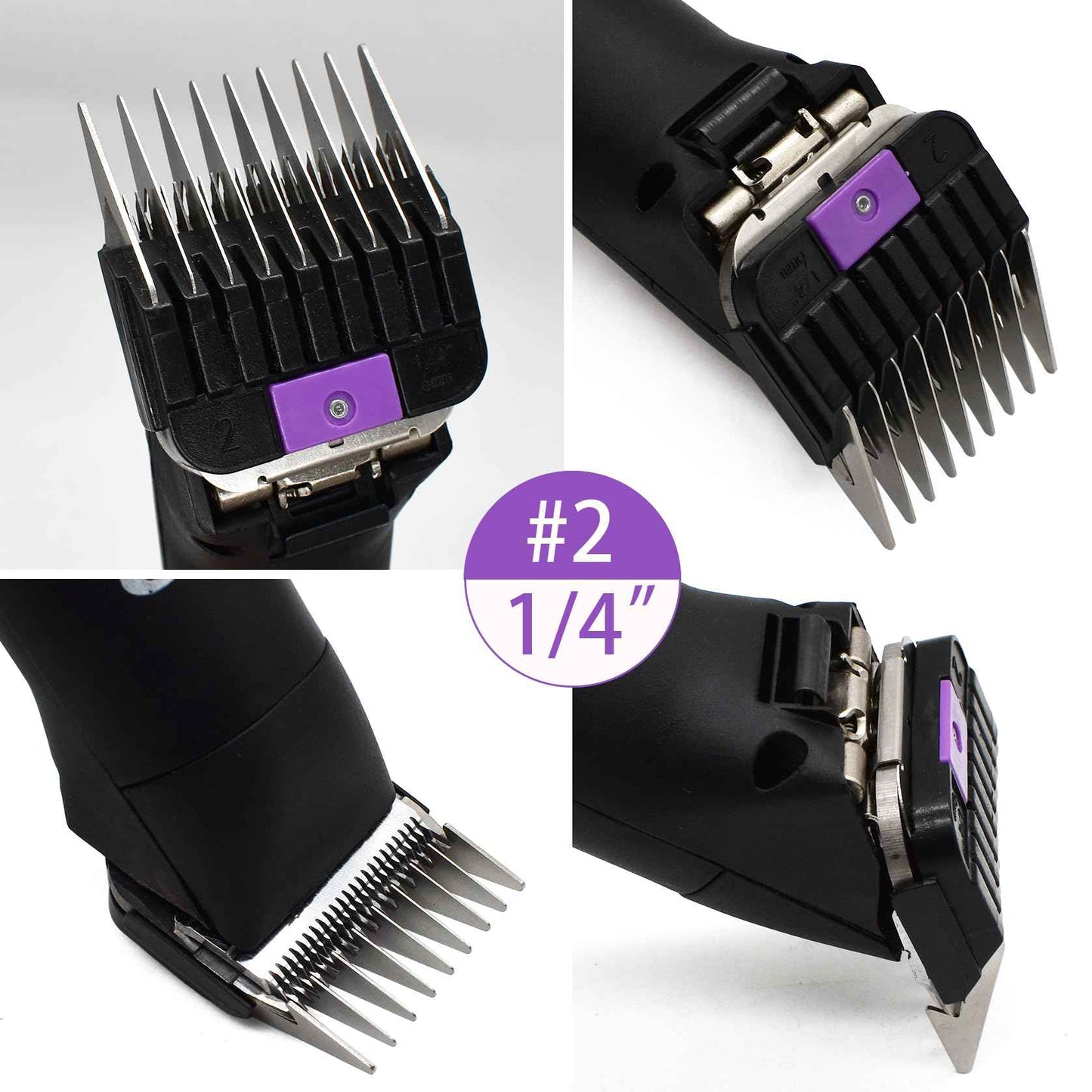 4 Pieces Animal Stainless Steel Attachment Guide Guard Combs for A5 Style Detachable Blade Pet Groomers, 1/8", 1/4", 3/8", 1/2" Compatible with Wahl KM Series Andis AG BG Oster A5 A6 Animal Clippers