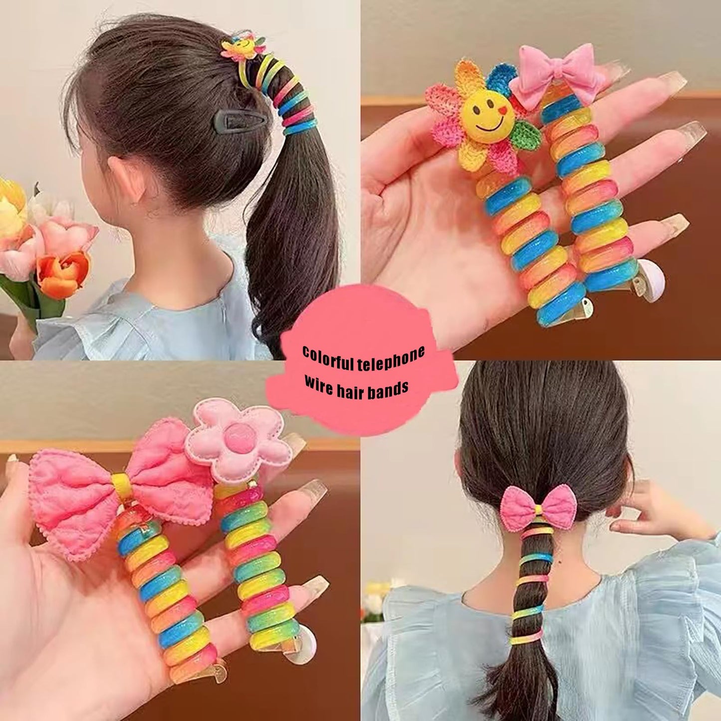 Stylish Spiral Hair Ties, Colorful Telephone Wire Accessories for Kids & Women's Trendy Hairstyles (8 PCS)