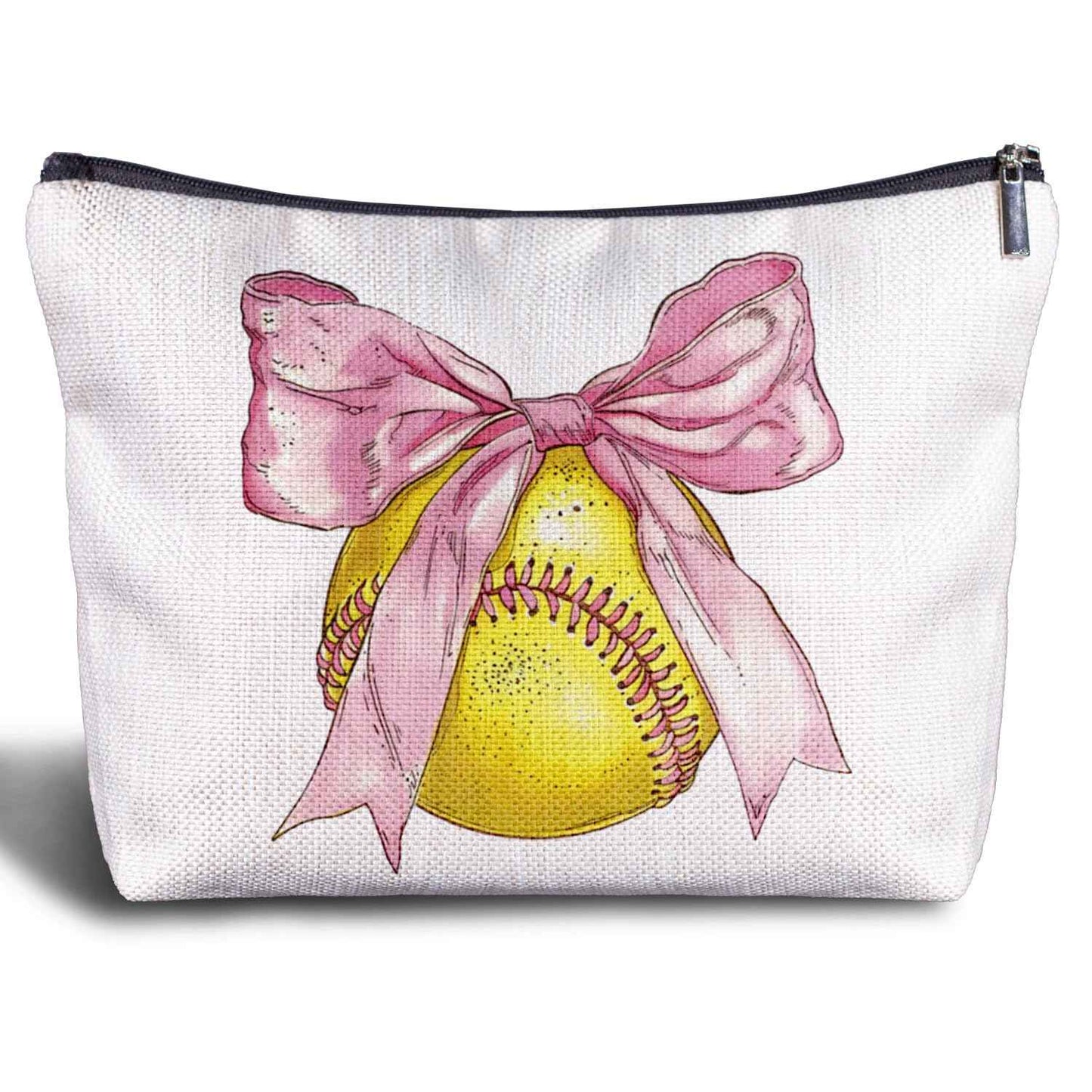 Zomhix Softball Bow Makeup Bag - Softball Gifts for Women Softball Lovers Softball Mom Team, Softball Accessories for Girls, Pink Bow Softball Stuff for Women