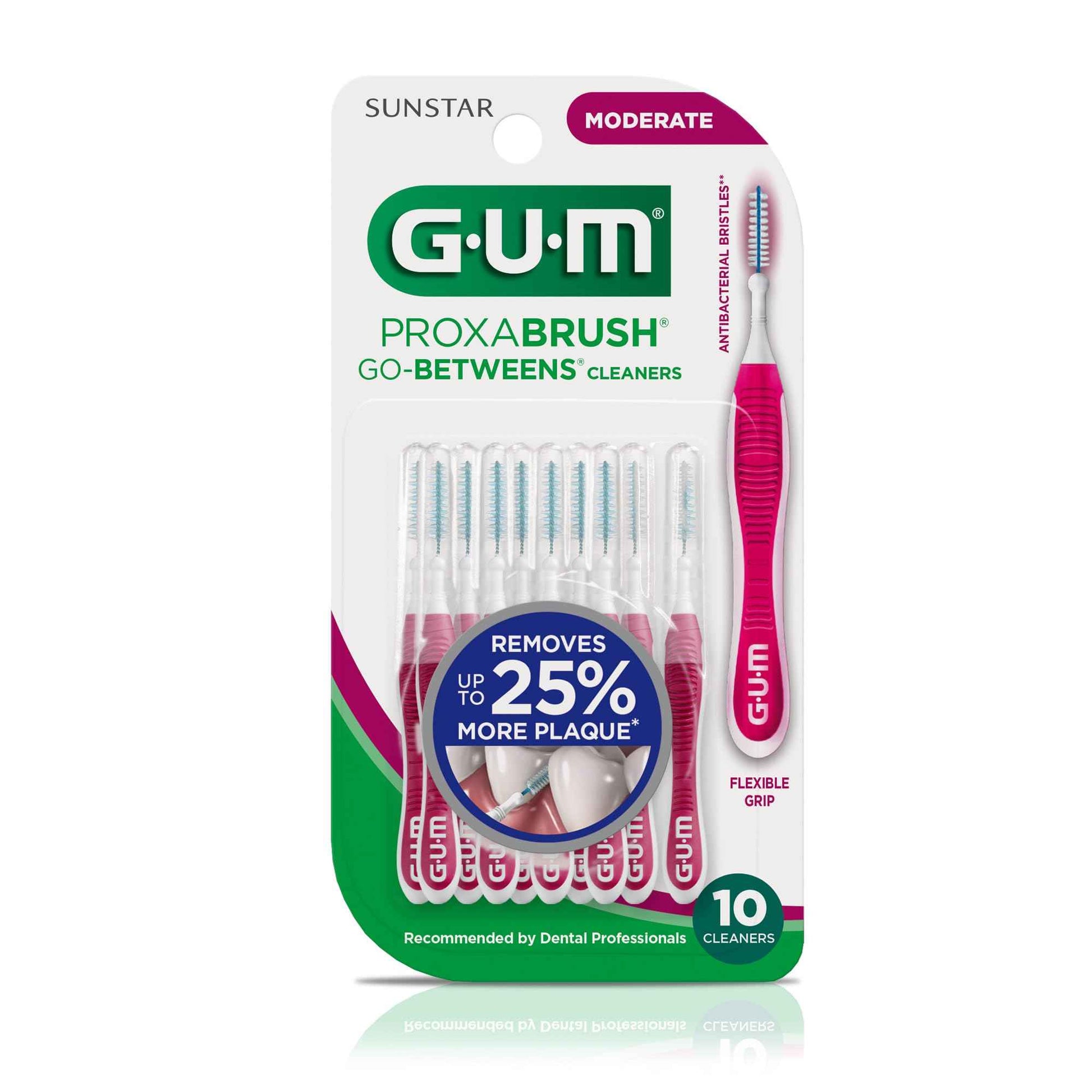 GUM Proxabrush Go-Betweens - Moderate - Interdental Brushes - Soft Bristled Dental Picks for Plaque Removal & Gum Health - Safe for Braces & Dental Devices, 10ct (Pack of 6)