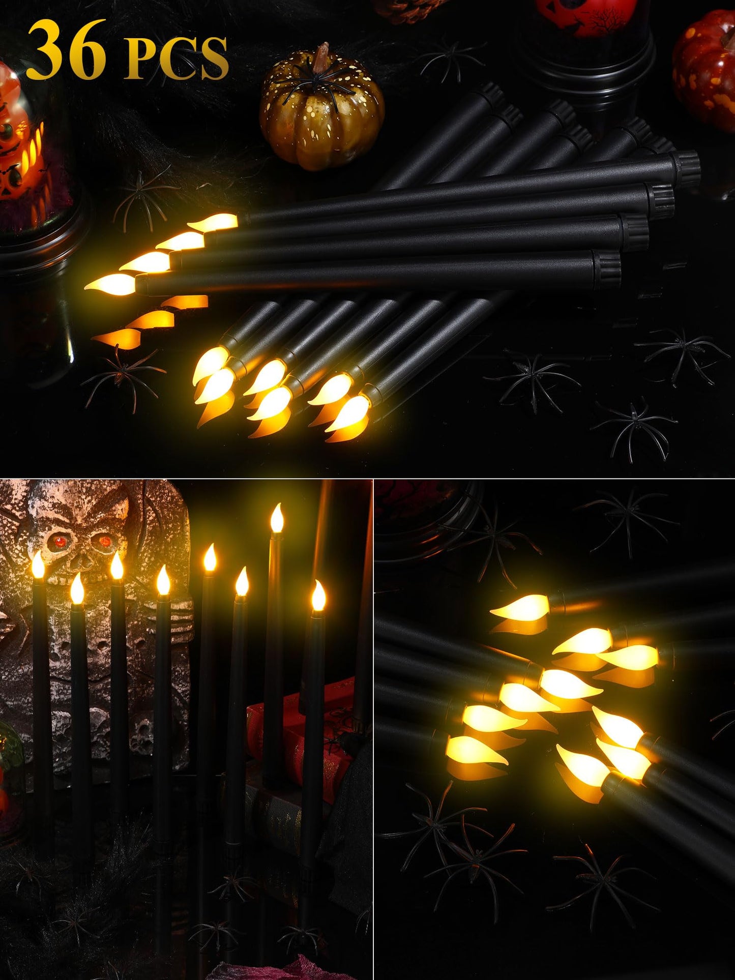 36 Pieces Flameless Taper Candles 11 Inch Flickering Candle Lights Faux LED Candles Battery Operated Candles Electric Fake Candles for Christmas Halloween Birthday Wedding Party Supplies (Black)