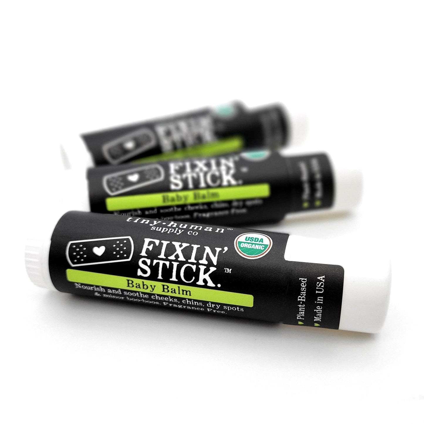 Fixin' Stick Organic Baby Balm 0.5oz, 3-pack for Baby's Red Cheeks, Drooly Chins, Drippy Noses and Dry Skin. No Artificial Dyes, Fragrances or Petrolatum. Cruelty Free. Made in USA.