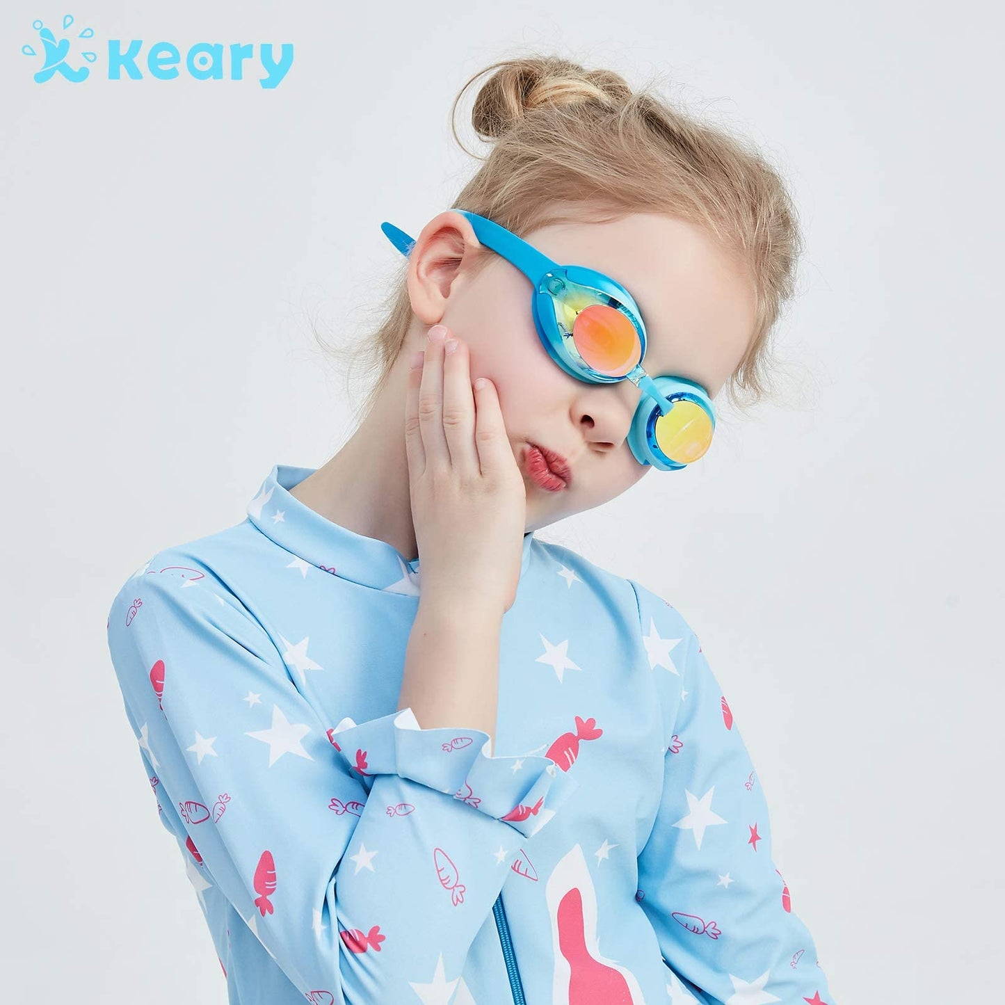 Keary 2 Pack Kids Swim Goggles Swimming Goggles for Toddler Children Girls Boys Youth, Anti-Fog Waterproof Anti-UV Clear Vision Mirror Flat Lens Water Pool Goggles with 3 Nose Piece, Boy Kids Goggles