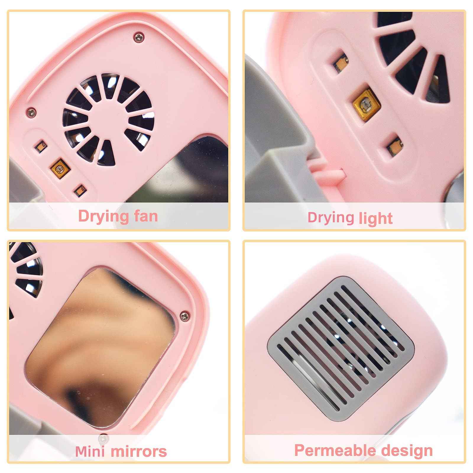 BY4U Mini Travel Toothbrush Cover with Air Drying Fan, Toothbrush Travel Case with Drying Lamp Rechargeable Portable Toothbrush Container Toothbrush Holder (Pink)