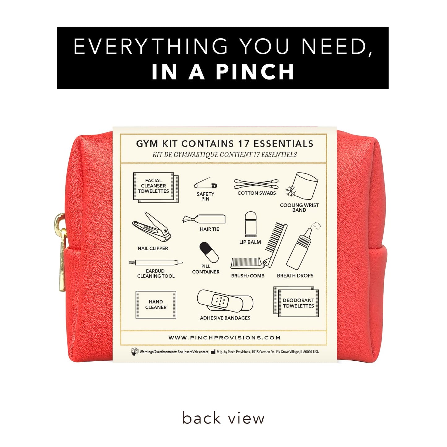 Pinch Provisions Gym Kit, includes 15 Personal Care Essentials for Wellness & Beauty, Perfect for Gifts, Gym Bags, Duffle Bags & Lockers (Poppy Red)