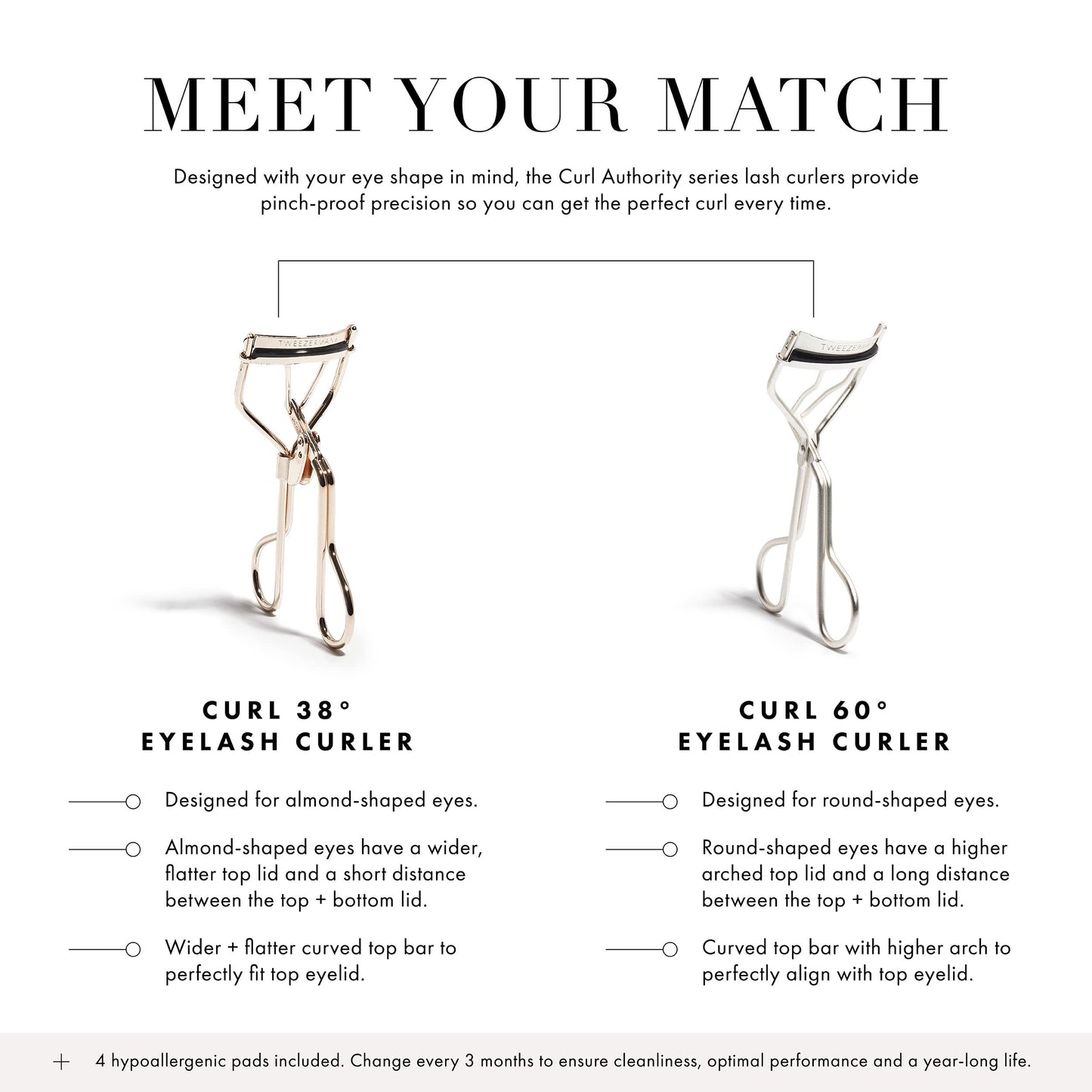 Tweezerman Curl 38 Lash Curler, Eyelash Curler for Almond Shaped Eyes or Deep Set Eyes