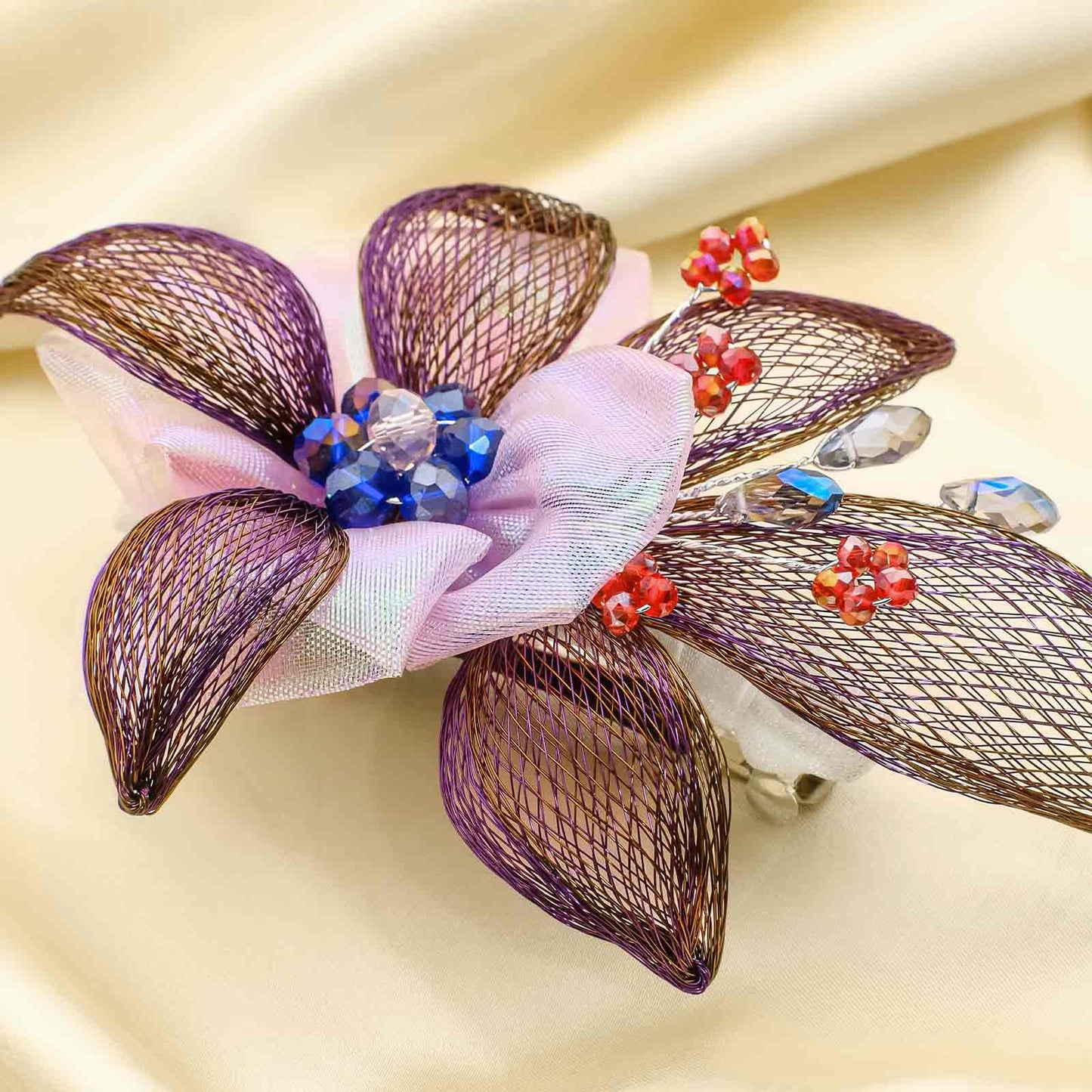 Wosois Flower Hair Clip No Slip Handmade Rhinestone Hair Barrettes Accessories Classy Hairpin for Women (Deep Purple)