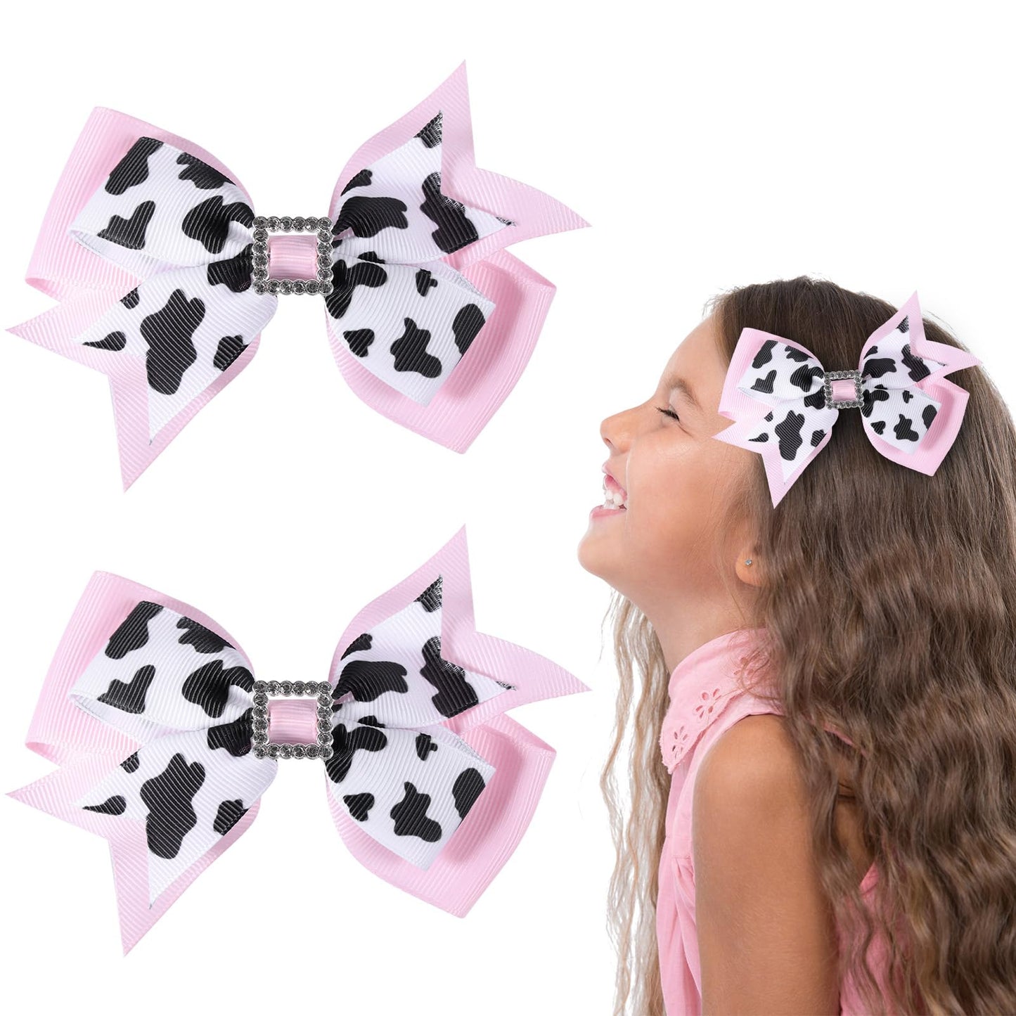 SUPCLIPS Pink Hair Bow Clips Cute Cow Print Hair Bows Grosgrain School Hair Accessories for Kids Girls