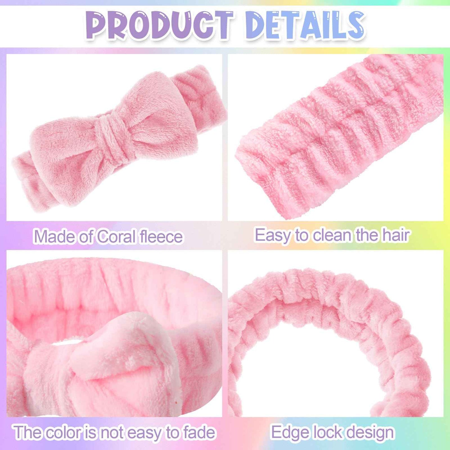 WILLBOND 48 Pieces Pastel Spa Headband Bulk Flannel Bow Hair Band Fluffy Plush Facial Makeup Headband for Women Washing Face Spa Shower Cleansing