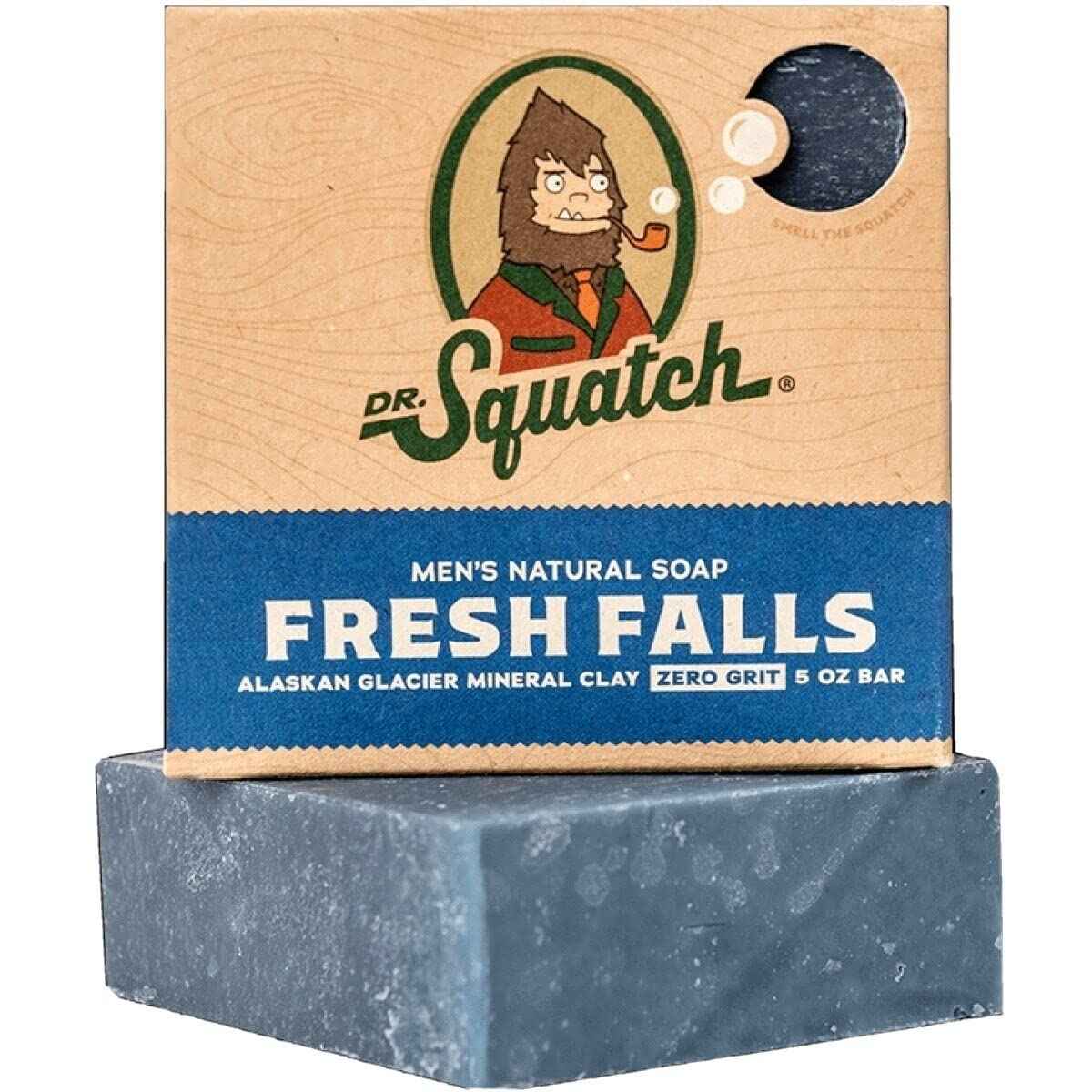 Dr. Squatch Men's Soap 5 Oz Wood Barrel Bourbon Medium Grit Bar & Fresh Falls Zero Grit Bar 2-Pack