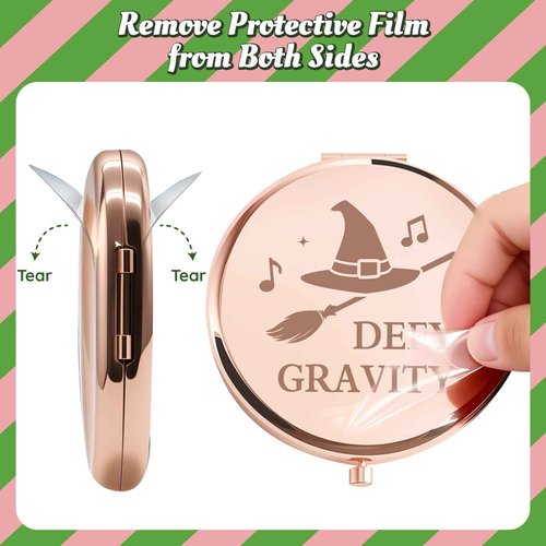 Attyxfica 2 Pcs Witch Pocket Mirrors – Witch Compact Makeup Mirror with Hat, Broom & Crown Wand Design, Movie or Musical Theatre Merch Stuff Gifts for Women & Girls (Rose Gold)