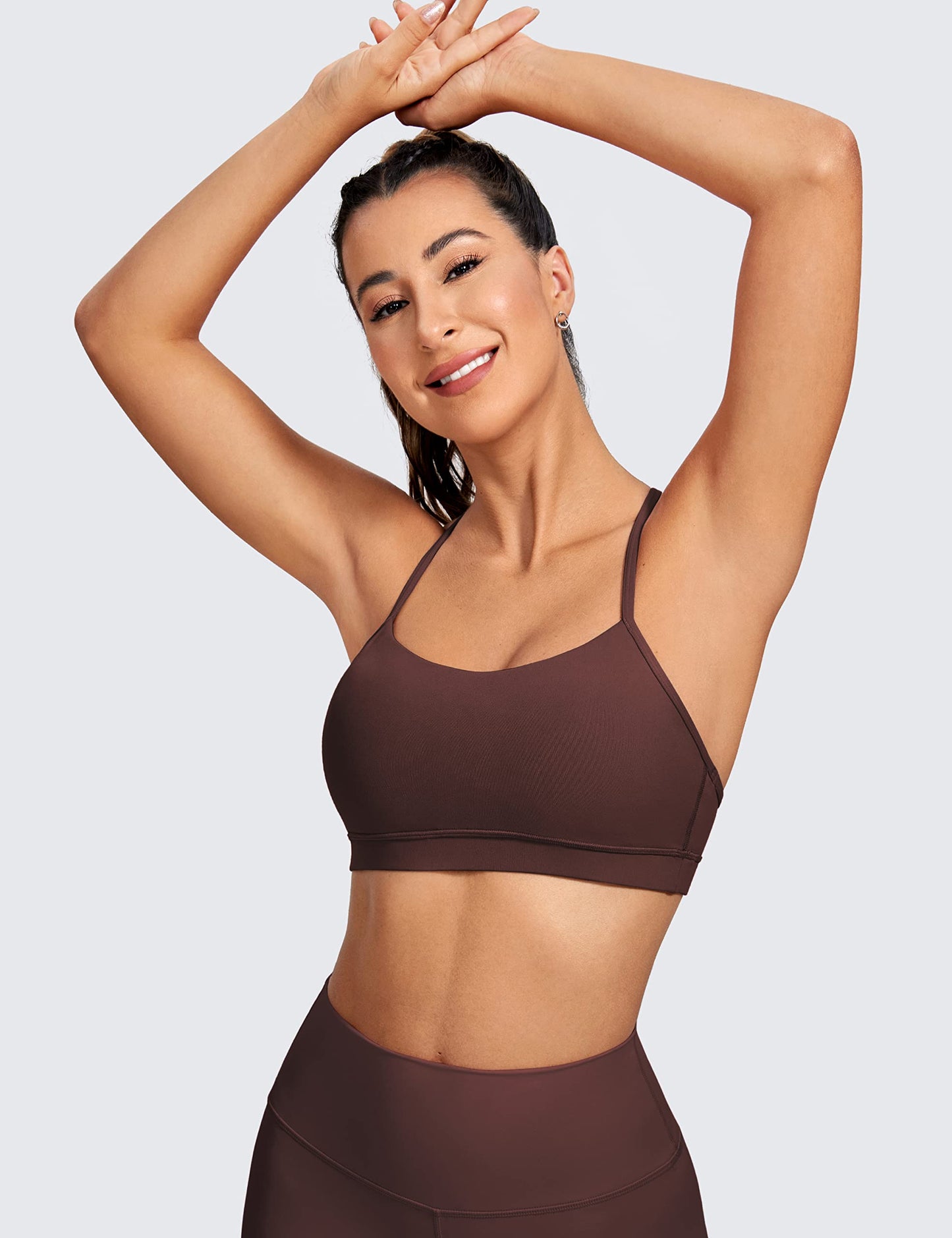 CRZ YOGA Butterluxe Womens Y Back Sports Bra - Padded Racerback Low Impact Spaghetti Thin Strap Workout Yoga Bra Taupe X-Small