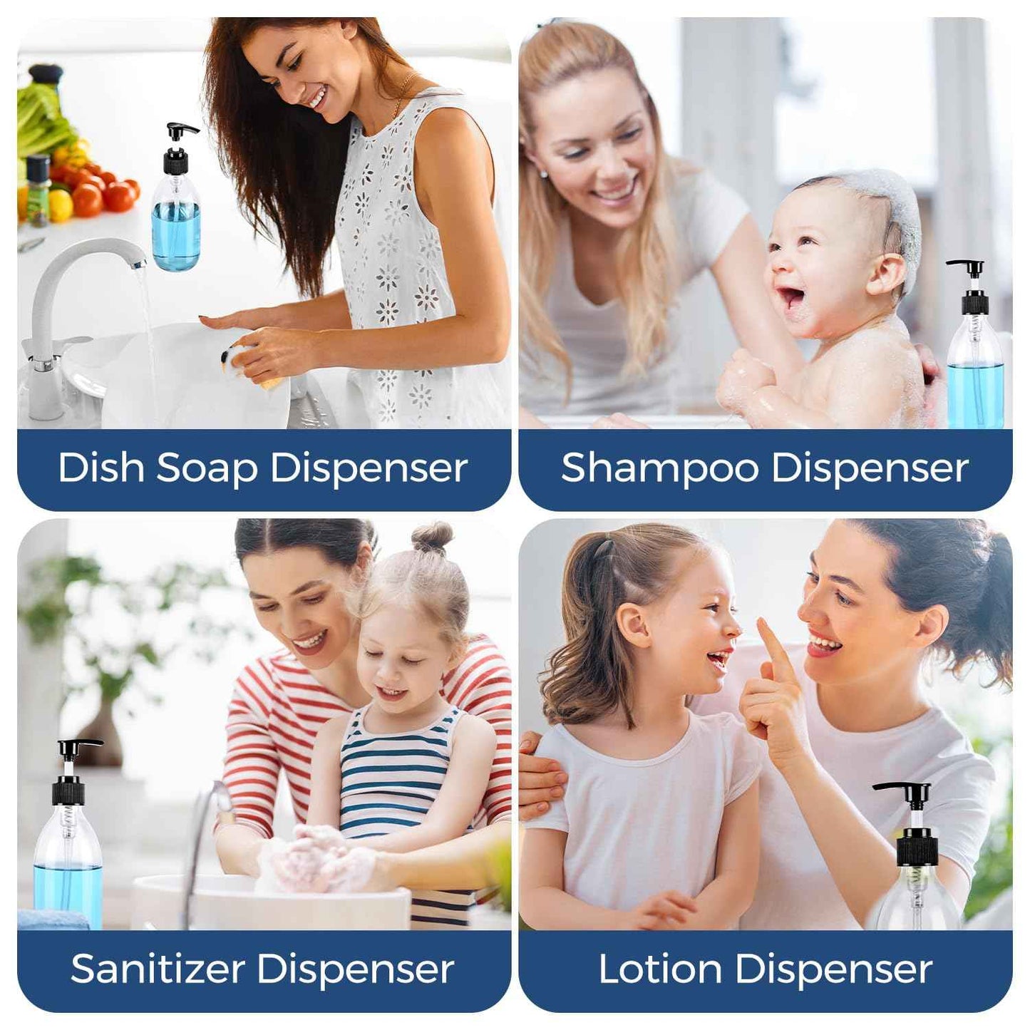 Glass Pump Bottle Dispenser 10.8 oz，Homepicker Lotion Bottle with Pump for Body Oil，300ml Glass Bottles with 1 Extra Pump Tops, Black Caps, Labels - 2 Pack