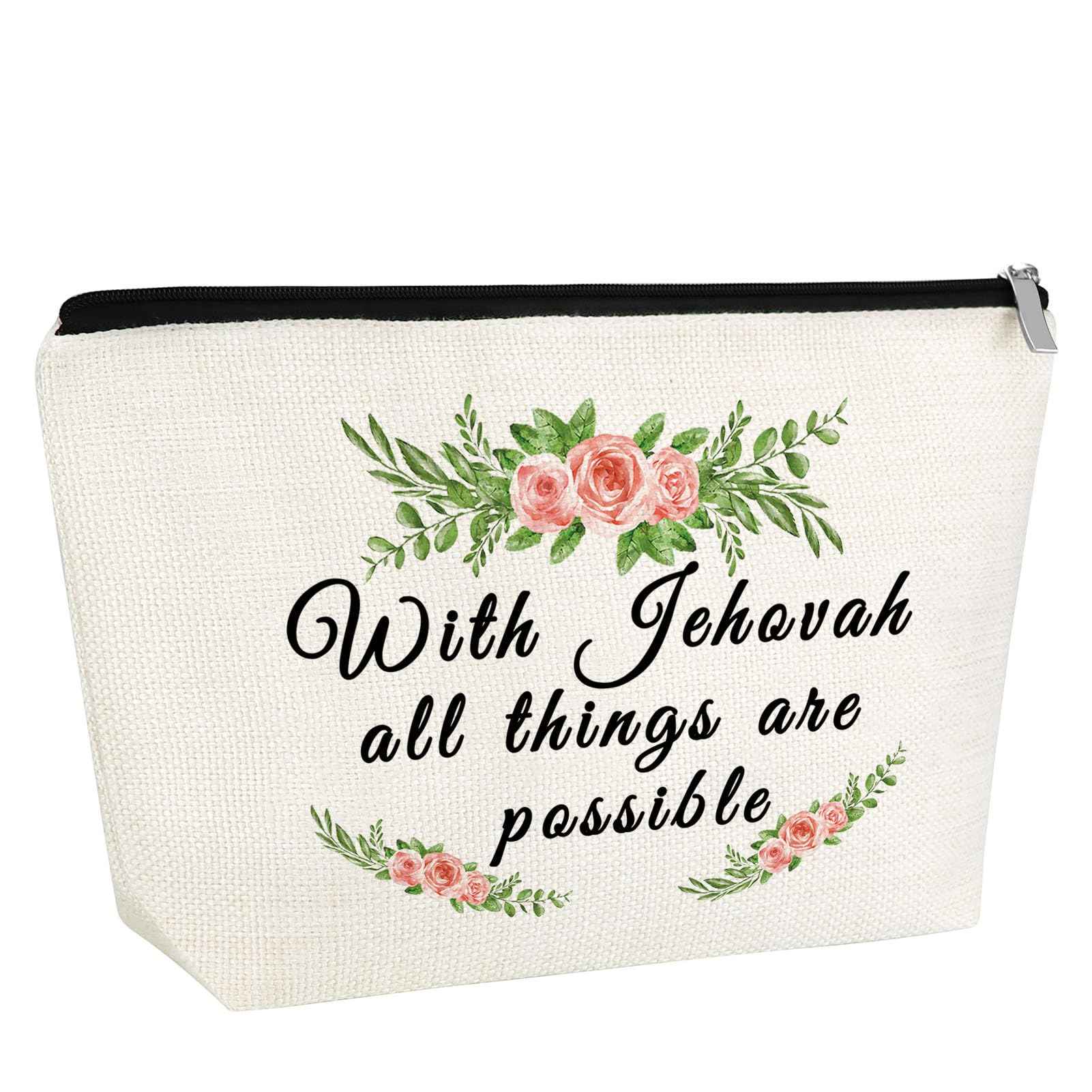 Christian Gift Baptism Gift for Women Jehovah Makeup Bag for Her Motivational Saying Cosmetic Bag Jehovah Witness Present Religious Birthday Easter Present for Friends Wife Sister Zipper Travel Pouch