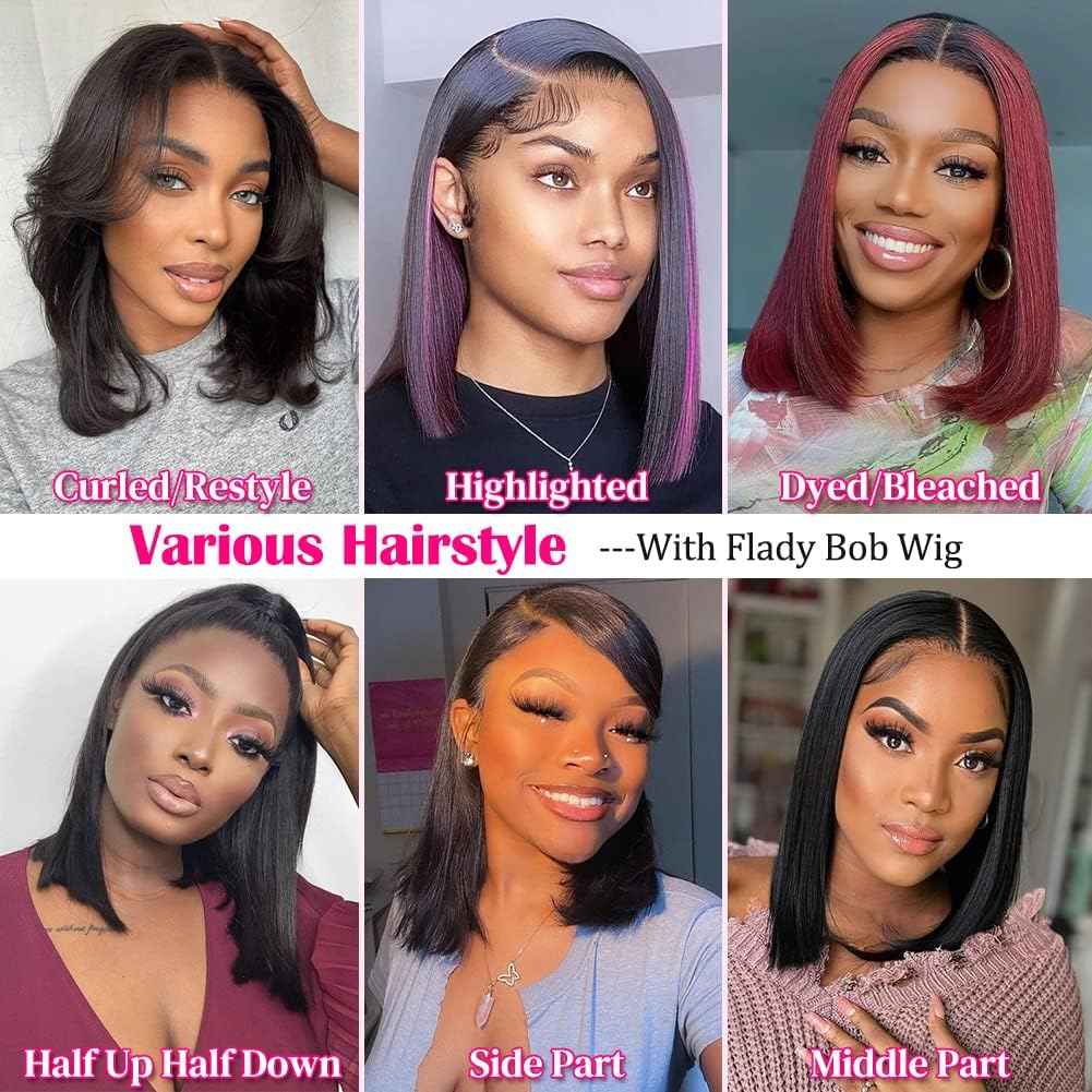 WRIVOX Bob Wig Human Hair 13x4 HD Lace Front Wigs Human Hair Glueless Wigs Human Hair Pre Plucked 180% Density Short Straight Frontal Bob Wig Human Hair Natural Color 12 Inch
