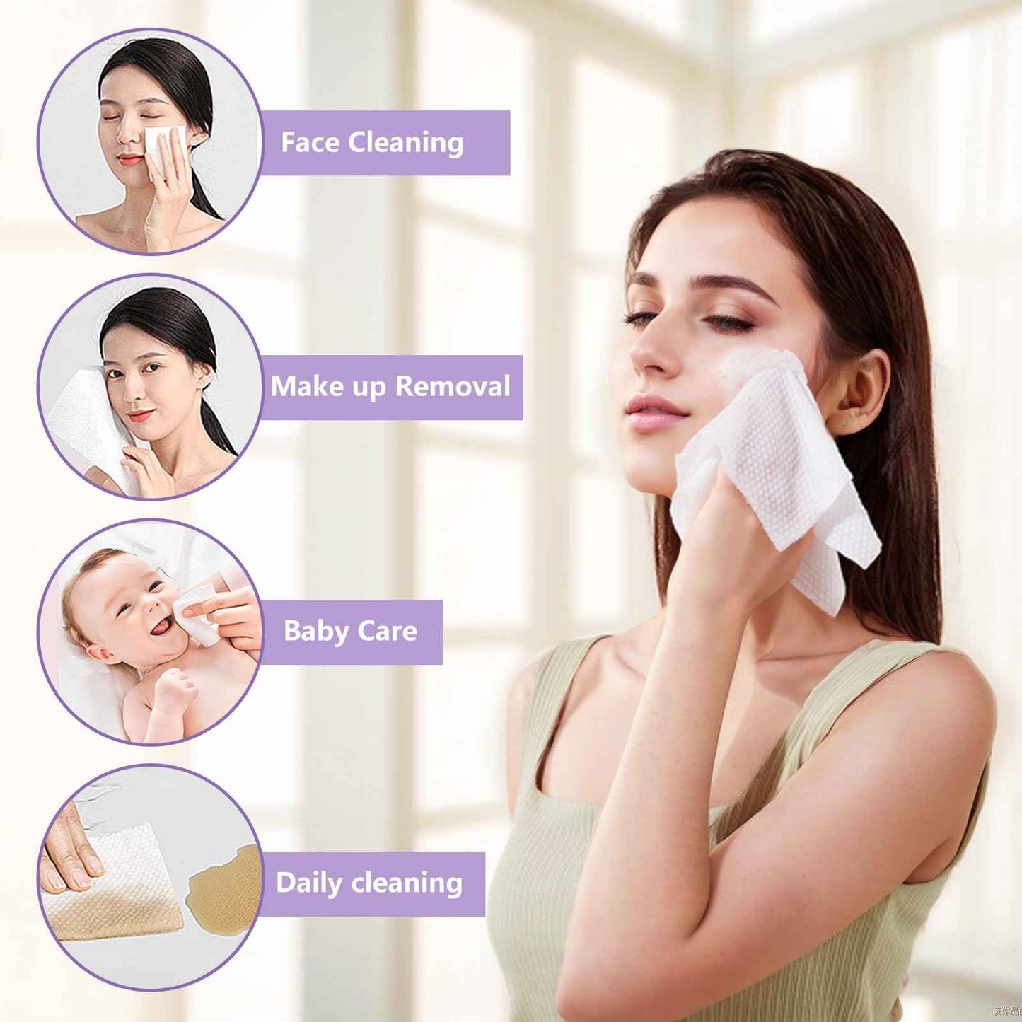 Disposable Face Towel 400 Count, Soft Cotton Face Towels, Dry Wipes Facial Cloths Towelettes for Washing and Drying, Lint Free Facial Tissue for Skincare, Makeup Remover and Cleansing