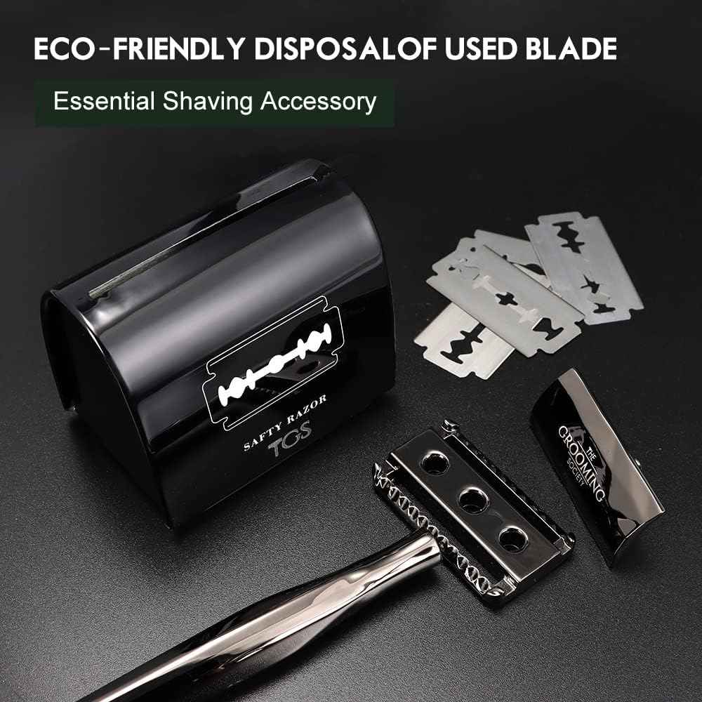 THE GROOMING SOCIETY Razor Blade Storage Bank & Disposal Case, Mail Box for Used DE Safety Razor Blades (Black)