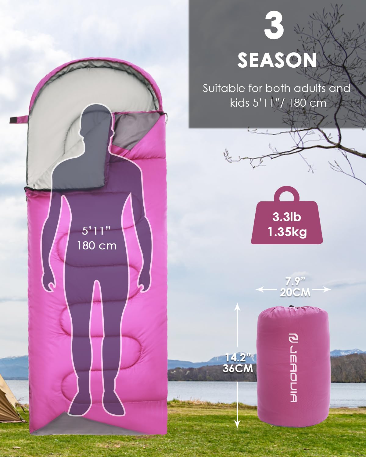 Sleeping Bags for Adults Women Backpacking Lightweight Waterproof- Summer Weather Sleeping Bag for Girls Warm Camping Hiking Outdoor Travel Hunting with Compression Bag(Purple)